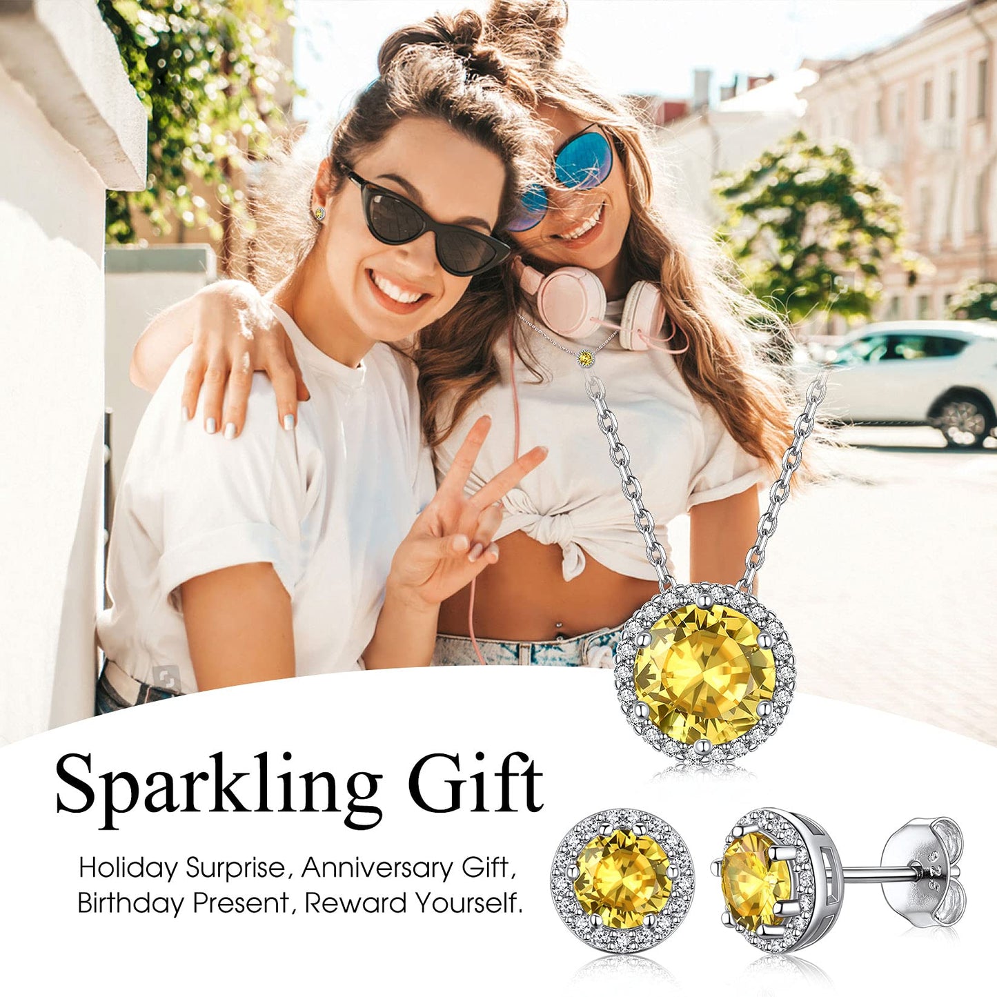 Bestyle Classic S925 Sterling Silver Love Round Earrings, Dainty November Critine Crystals Birthstone Studs, Anniversary/Mother’s Day/Birthday Jewelry Gifts for Women Mom/Wife/Sister/Best Friend