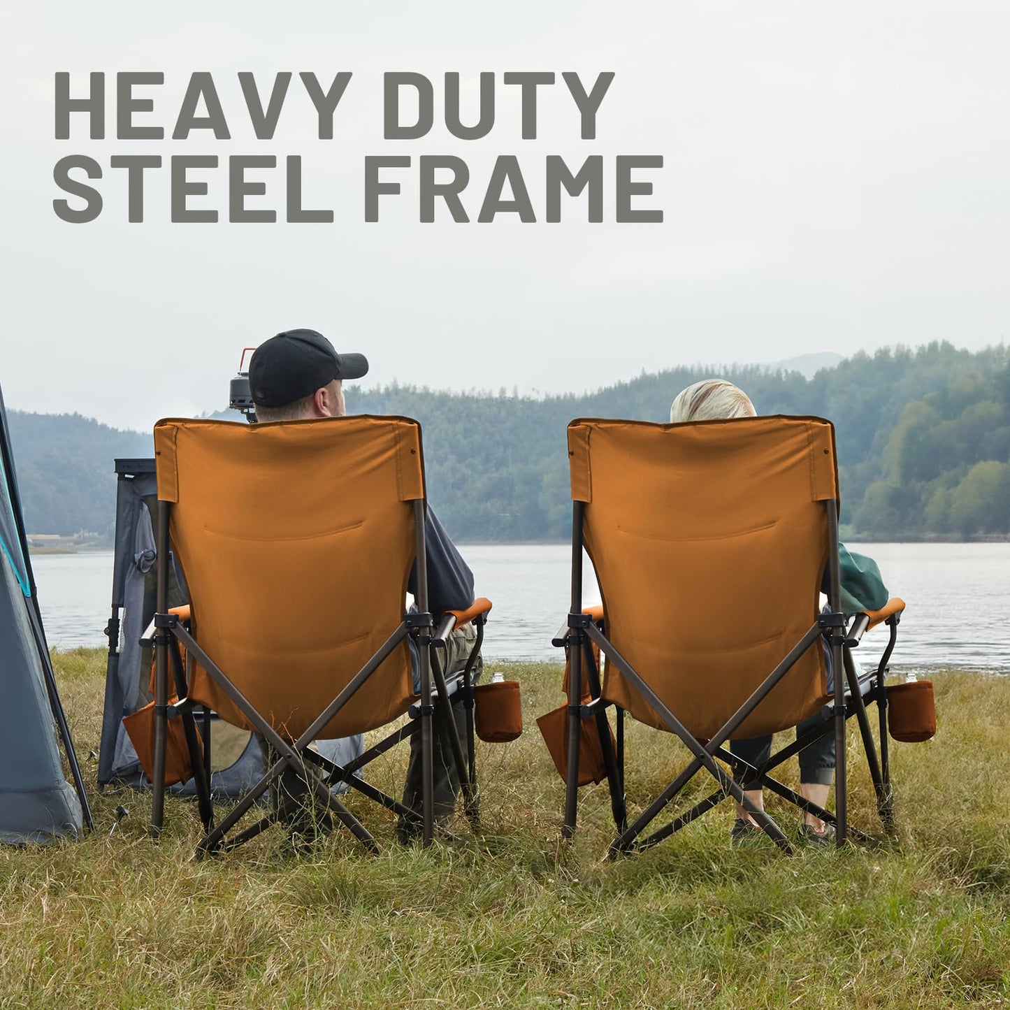TIMBER RIDGE Oversized Folding Camping Chair High Back Heavy Duty for Adults Support up to 500lbs with Cup Holder, Side Pocket Cooler Bag