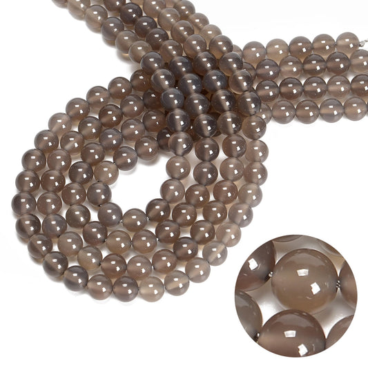 48Pcs 8mm Grey Agate Natural Round Loose Real Stone Beads Gemstone Genuine for DIY Hand Made Craft Jewelry Bracelet Earring Necklace String Making Energy Healing Power