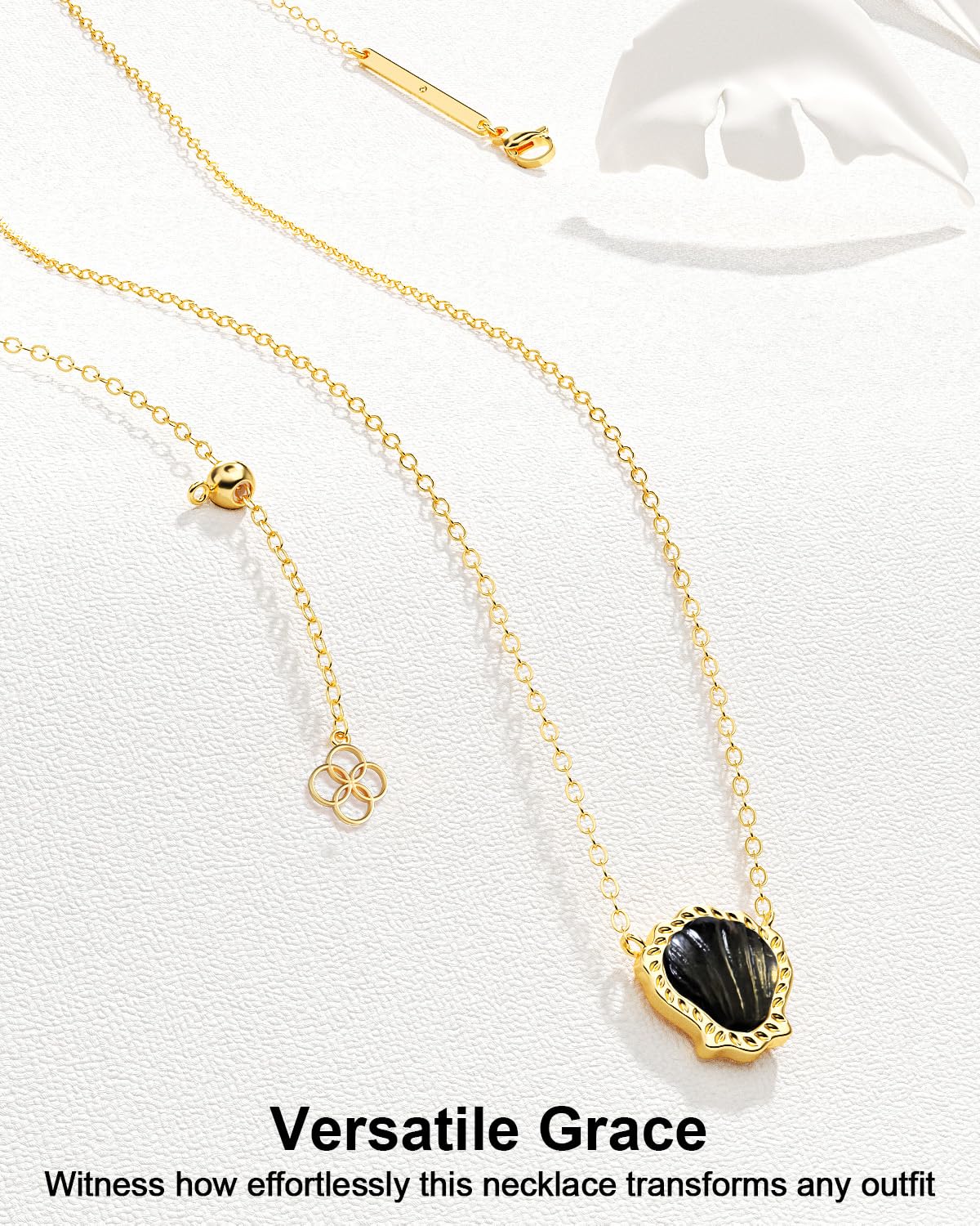 AICase 18K Gold Plated Pendant Necklace for Women,Shell Ivory Mother Of Pearl Fashion Dainty Jewelry,Anniversary Birthday Gifts for Women/MoM/Sister/Friends/Her/Wife/Grandma/Coworker_Black