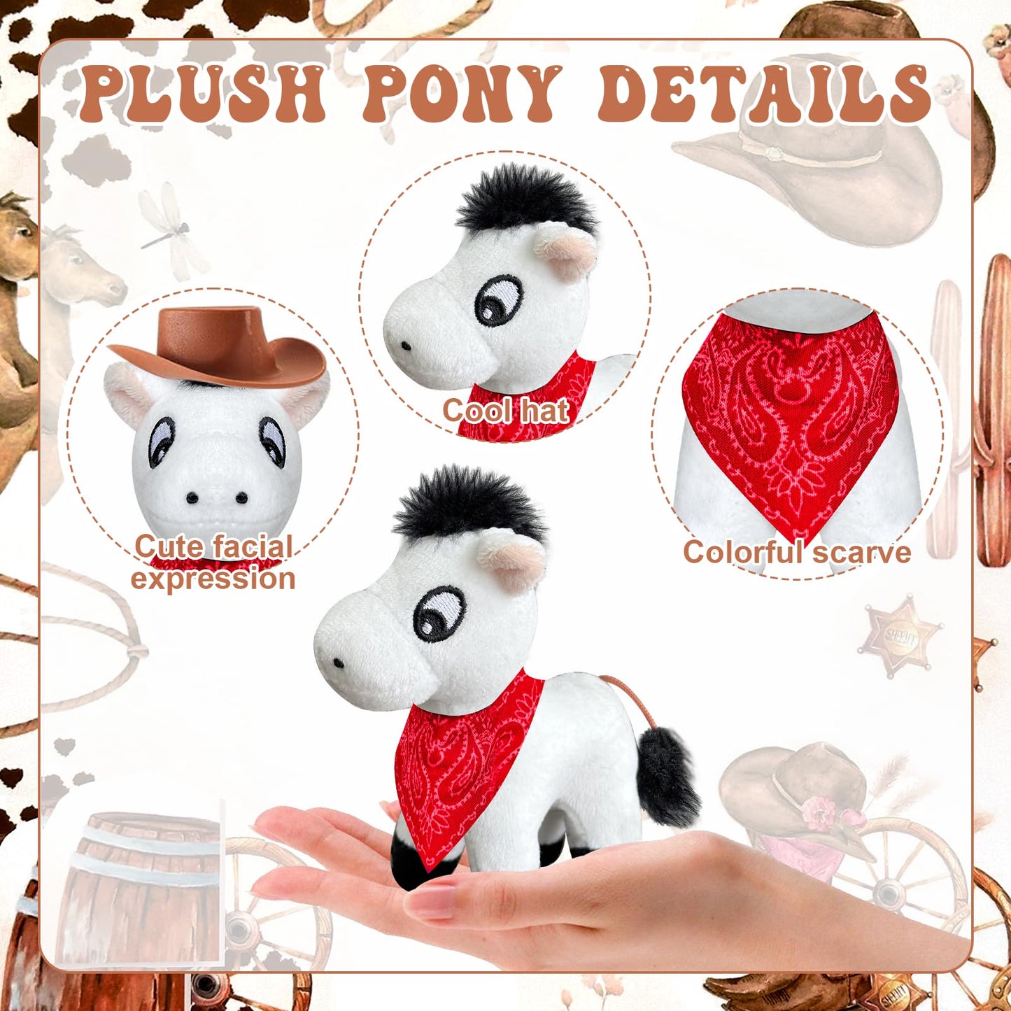 62 Pcs Adopt a Horse Animal Party Favors Include 12 Mini Stuffed Horse 12 Boxes 12 Brown Hat 12 Red Scarf 12 Cards 1 Adopt Sign 1 Fence for Adopt a Grassland Animal Party Favor Pet Birthday Supplies