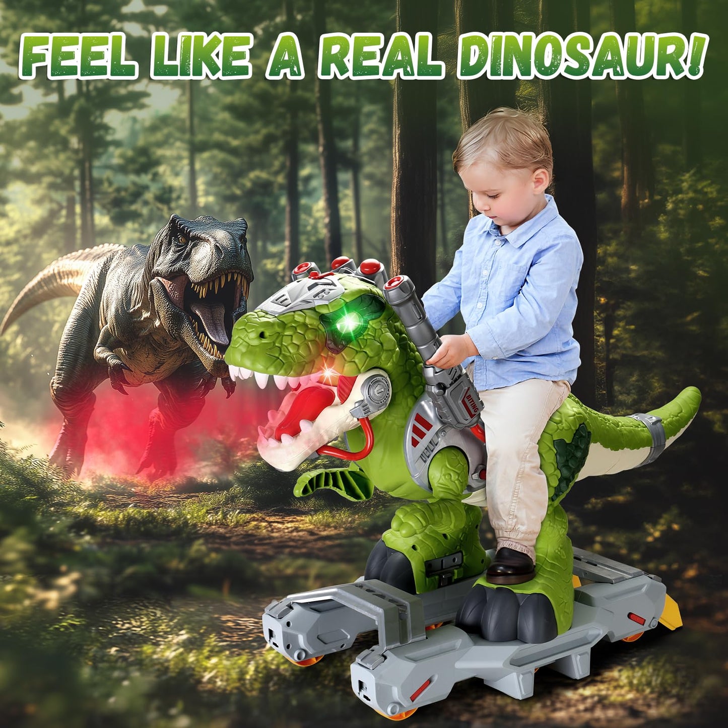 Dinosaur Ride On Toy Cars for Kids, Toddler Electric Ride On Toys with Music, Light & Smoke, Preschool Kids Scooter Foot-to-Floor Walker Indoor Outdoor,Birthday Easter Gifts for Boys Age 3 4 5