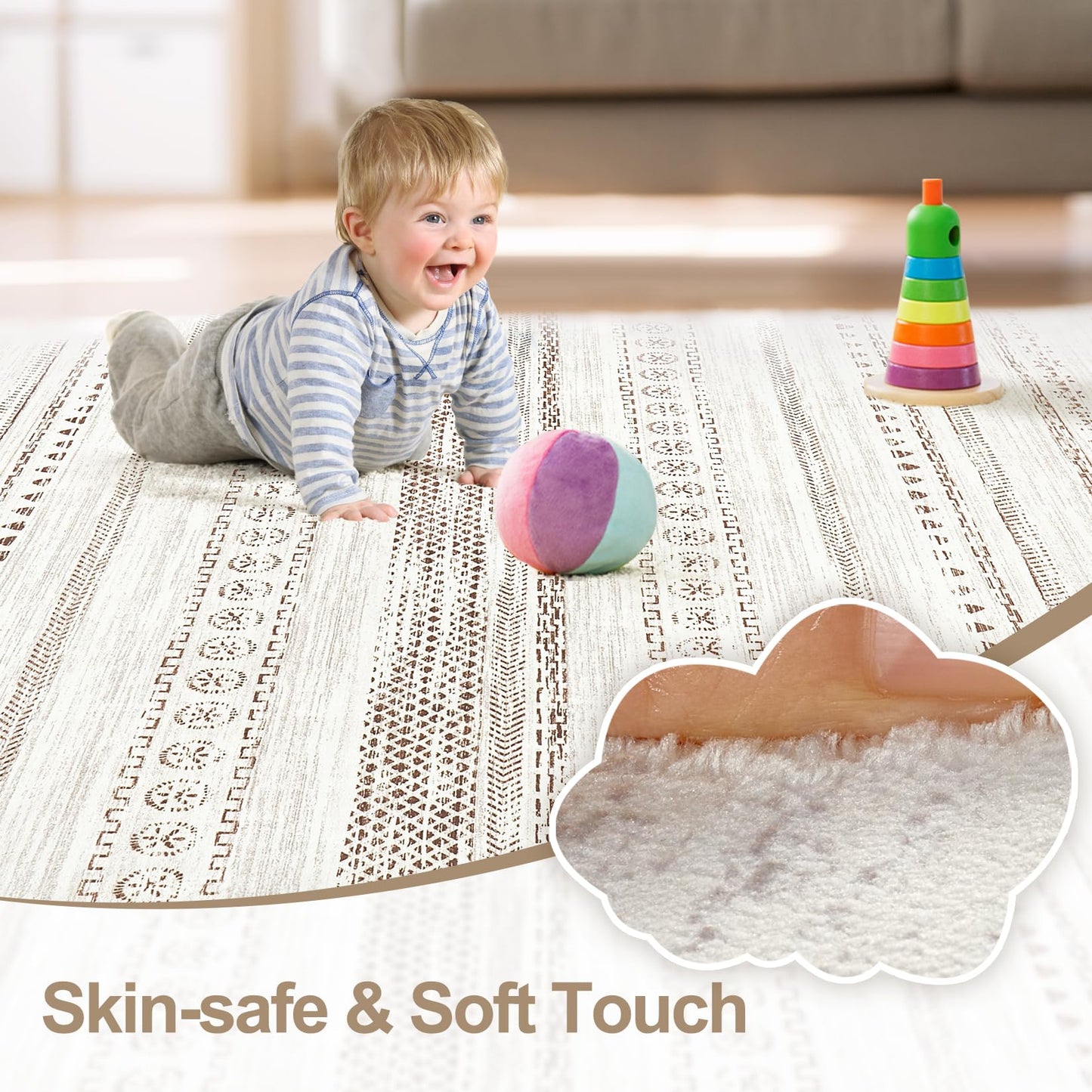 kakania 6x9 Washable Area Rug: Non Slip Soft Thin Carpet, Boho Geometric Modern Decor, Easy Clean Indoor Floor Rugs for Living Room Bedroom Kids Dorm Office Dining - Brown