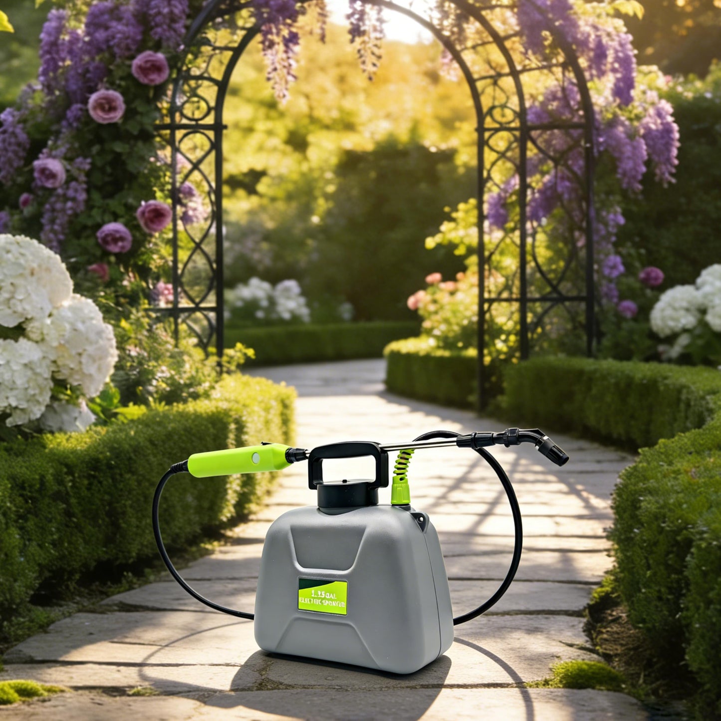 1.35 Gallon Battery Powered Sprayer, Covers 3,000 Sq Ft per Tank – Electric Sprayer with 3 Interchangeable Nozzles, Adjustable Shoulder Strap for Lawn, Garden, Weed Control – Gray