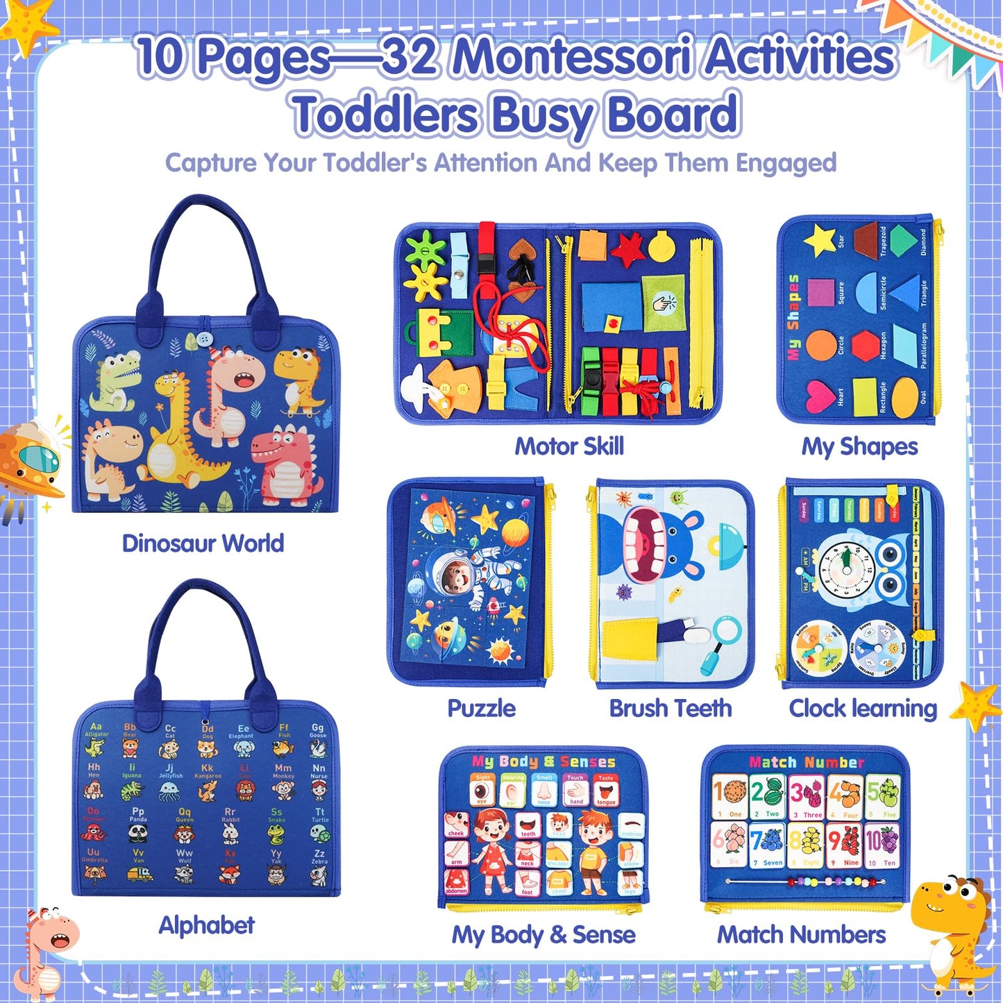 Goobaetoy Montessori Busy Board Boy, Toddler Toys for 3-6 Years Old Boy, Toddler Busy Book Educational Learning Sensory Activity Toys for Road Airplane Travel for Kids with Autism