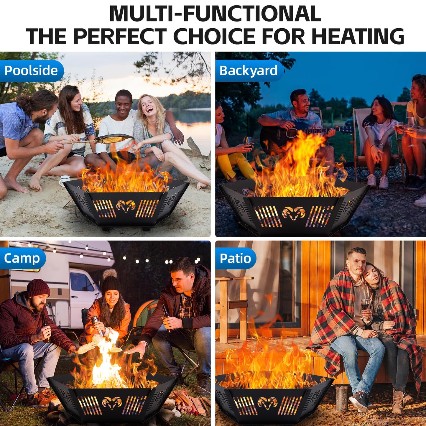 Permade Portable Plug Fire Pit, 38.6"" Collapsible Fire Pit for Outdoor Wood Burning with Carry Bag, Folding Fire Pit for BBQ, Camping, Travel, Picnic, Backyard, Patio, black