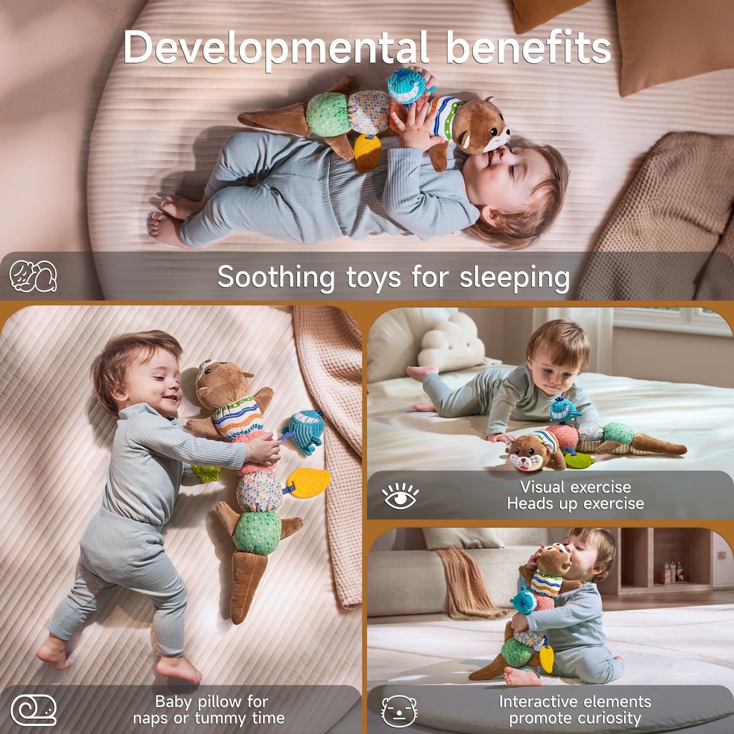 TUMAMA Baby Toy 0-6 Months - Tummy Time Plush Otter Sensory Toy, Soft Activity Sensory Toy for 3 4 5 6 12 Months Boys and Girls First Birthday Gift