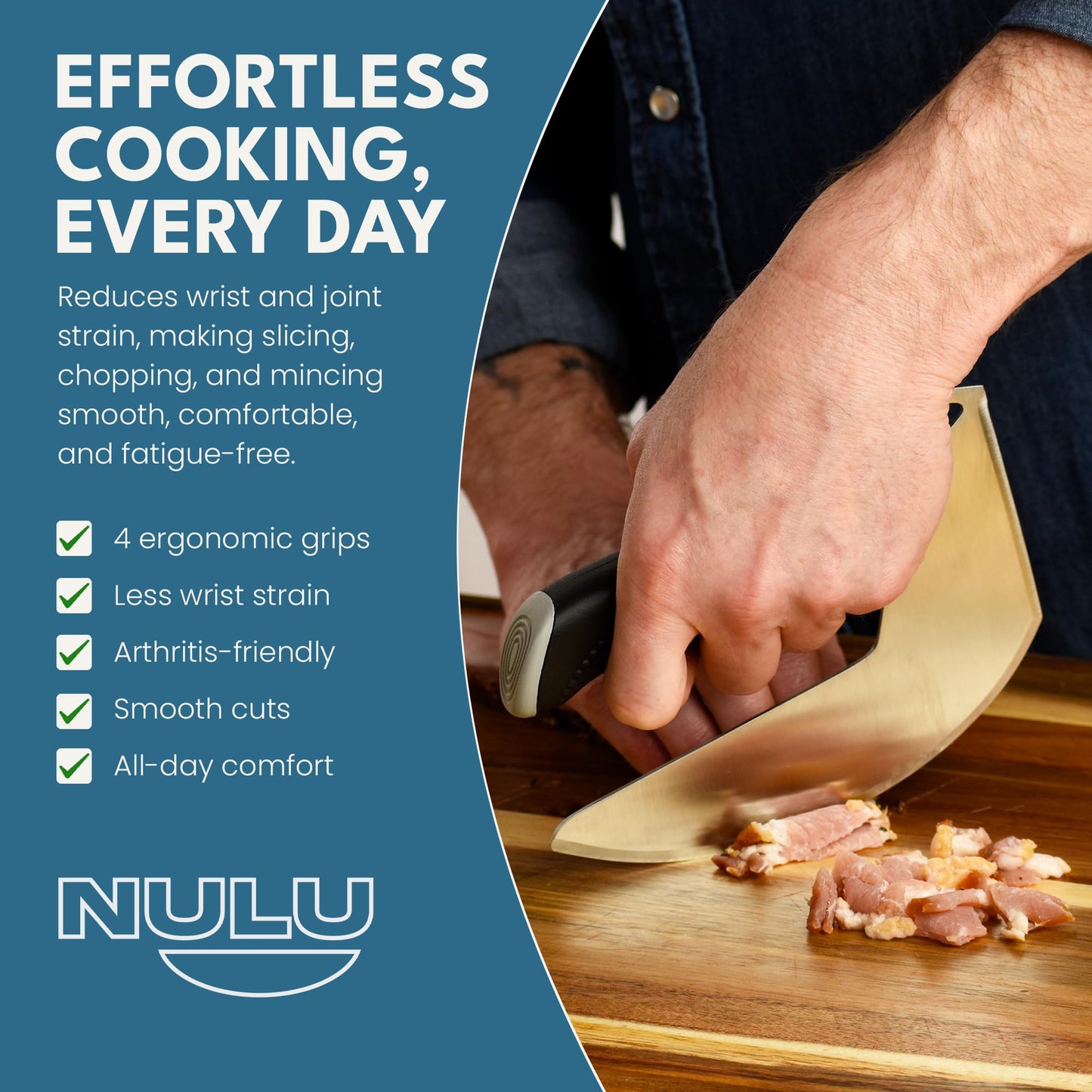 NULU Bundle Ergonomic Kitchen Knife Signature Acacia Cutting Board and Acacia Knife Dock