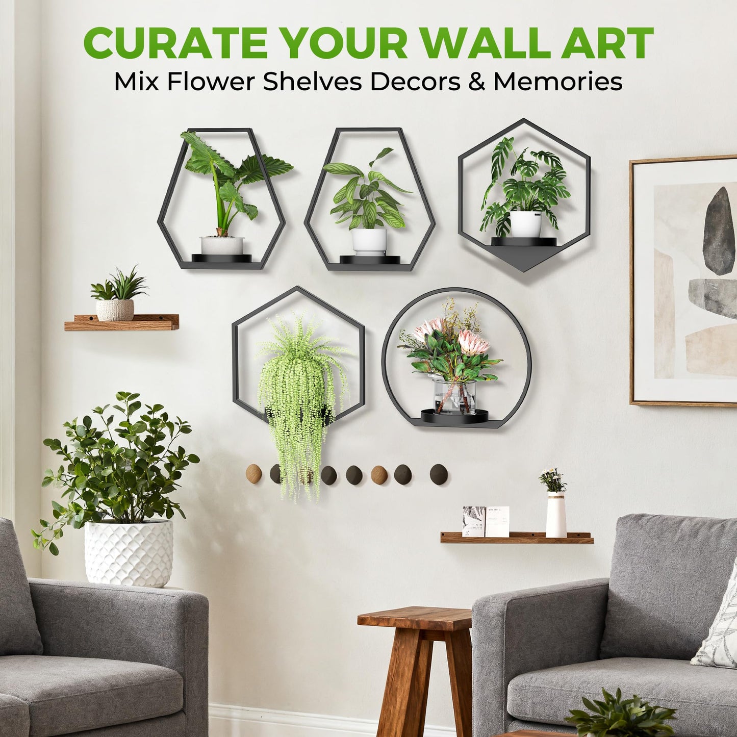 DEMEGA Wall Planters for Indoor Plants, Plant Frames Wall Decor Living Room Plant Stand Hanging Wall Plants Holder to Hold Large Pots Wall Plant Hanger Window Plant Shelves for Outdoor Entryway
