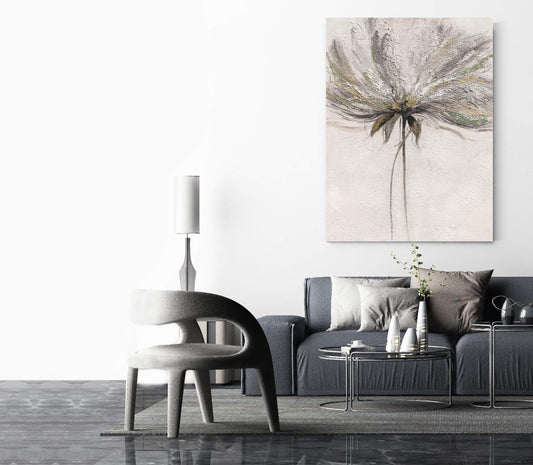 Yihui Arts Hand Painted Abstract Floral Wall Art Pictures Grey White Gold Foil Painting Sand Artwork For Bedroom Decoration