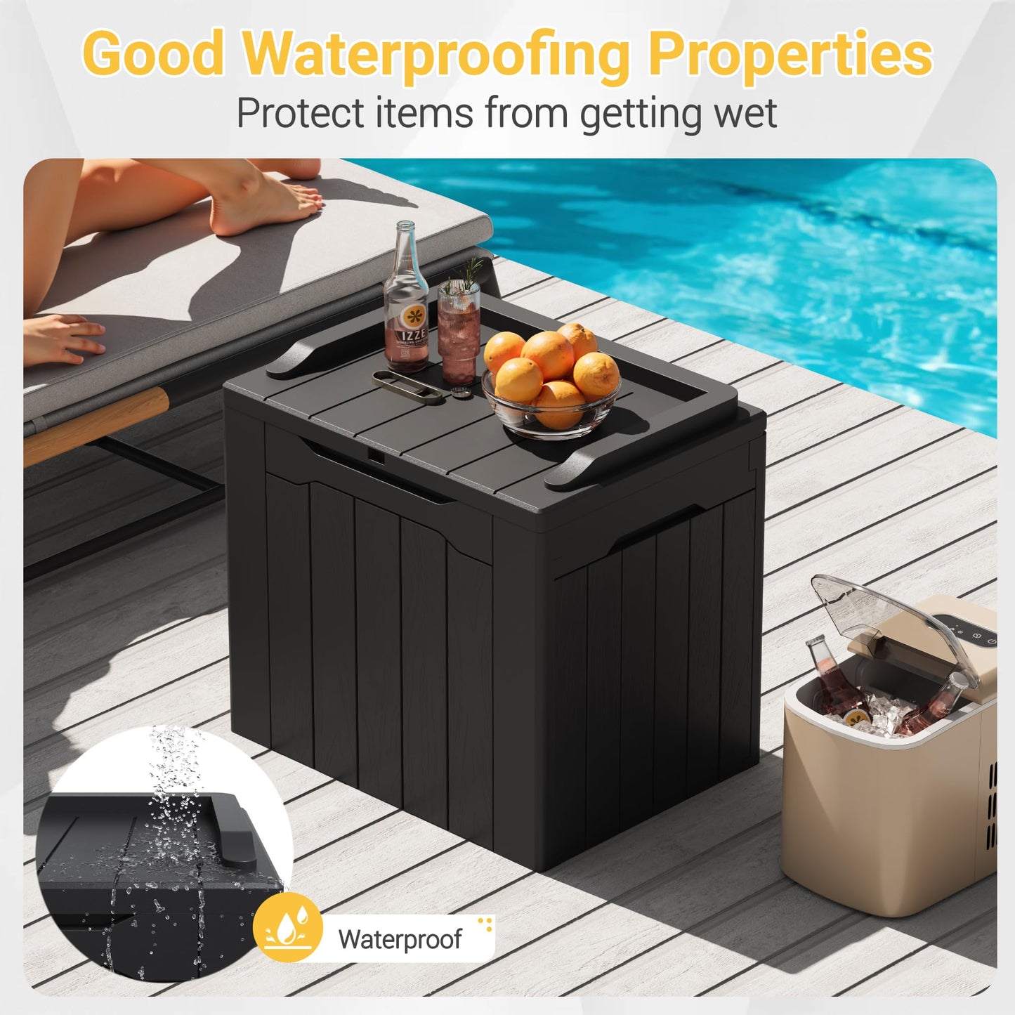 Greesum Outdoor Storage Box 31 Gallon Storage Box with Lid for Patio Furniture, Garden Tools, Pool Supplies, Waterproof and UV Resistant, Lockable, Dark Black