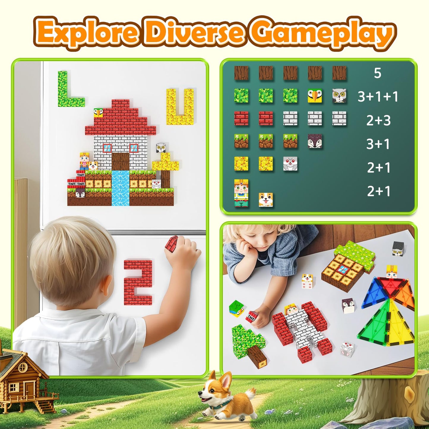 Matchtiles Magnetic Blocks with Animals, Magnetic Building Blocks Magnet Cube Toys Stacking, Build Forest World Set, STEM Montessori Sensory Toys for Gifts (100 Forest Animals)