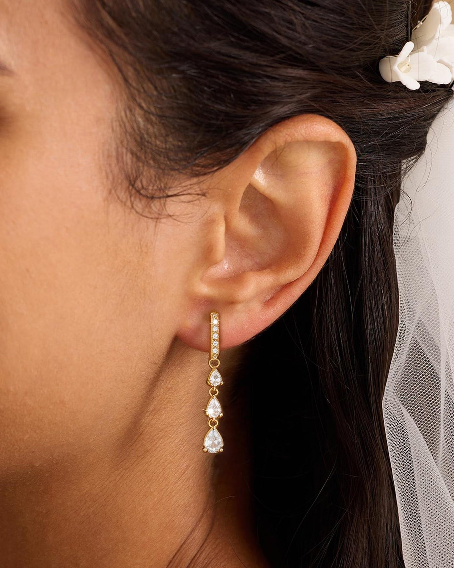 Asdecy Gold Dangle Earrings for Women Trendy 14K Gold Plated Brides Drop Dangle Cubic Zirconia Elegant Prom Bridal Bridesmaids Wedding Anniversary Dangling Jewelry