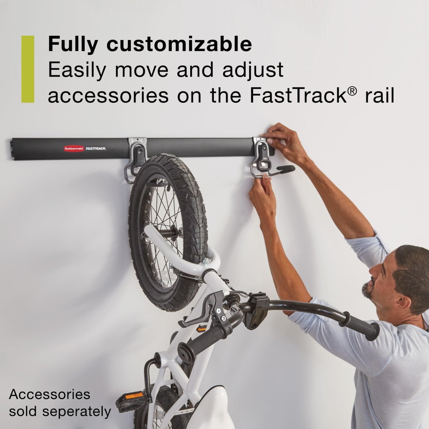 Rubbermaid 24-Piece FastTrack Garage Wall-Mounted Storage Kit, 6 Rails and 18 Hooks, Black, for Home/House/Tool/Sports/Equipment/Utility Purposes