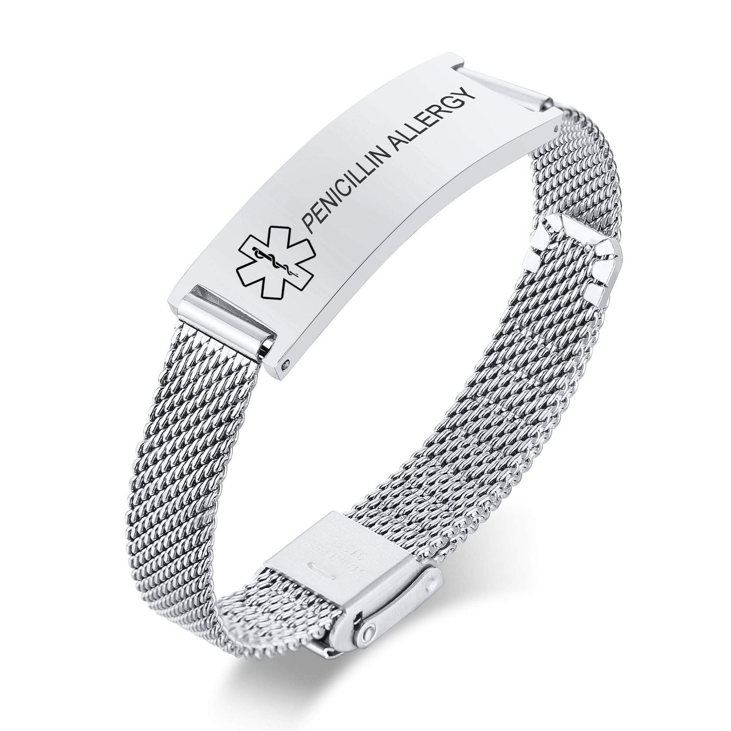 VNOX PENICILLIN Allergy Medical Alert Bracelets for Men & Women s with Adjustable Stainless Steel Mesh Emergency Medical ID Bracelets Wristband