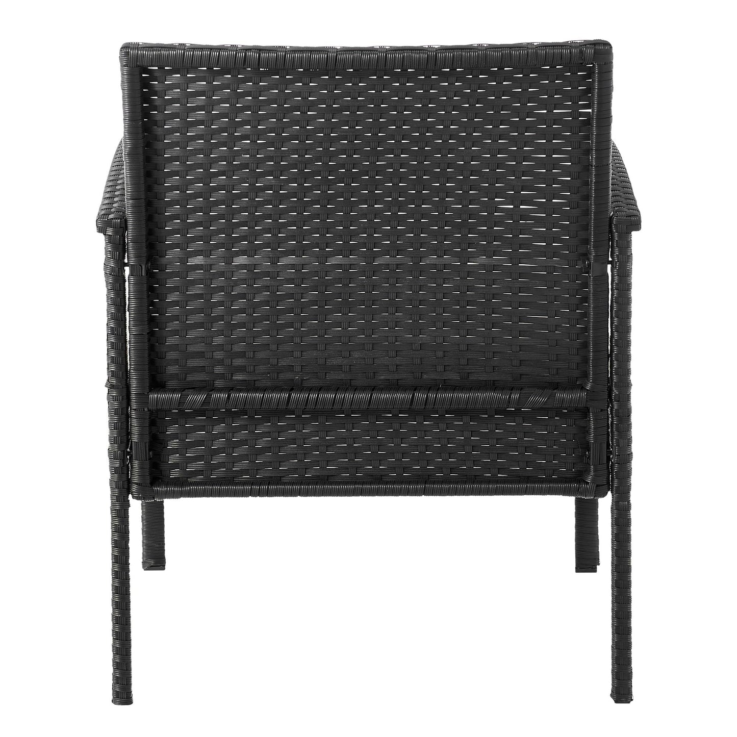 Manhattan Comfort Noli 3-Piece Patio Conversation Set, Outdoor Furniture Made of Steel Rattan | Includes 2 Modern Armchairs, Tempered Glass End Table, Removable Waterproof Cushions, Cream