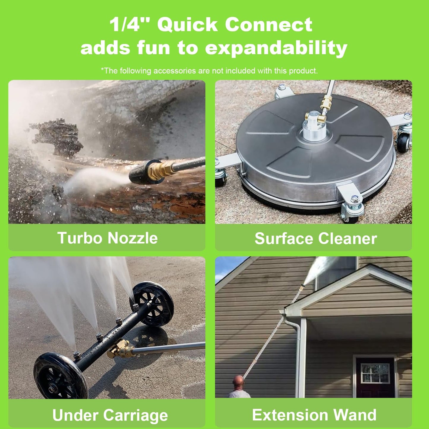 Commowner Pressure Washer 5000PSI Adjustable Pressure Power Washers with 33ft Hose, 4 Nozzle and Foam Cannon, Powerwashers Cleaner Machine for Home, Cars, Light Green