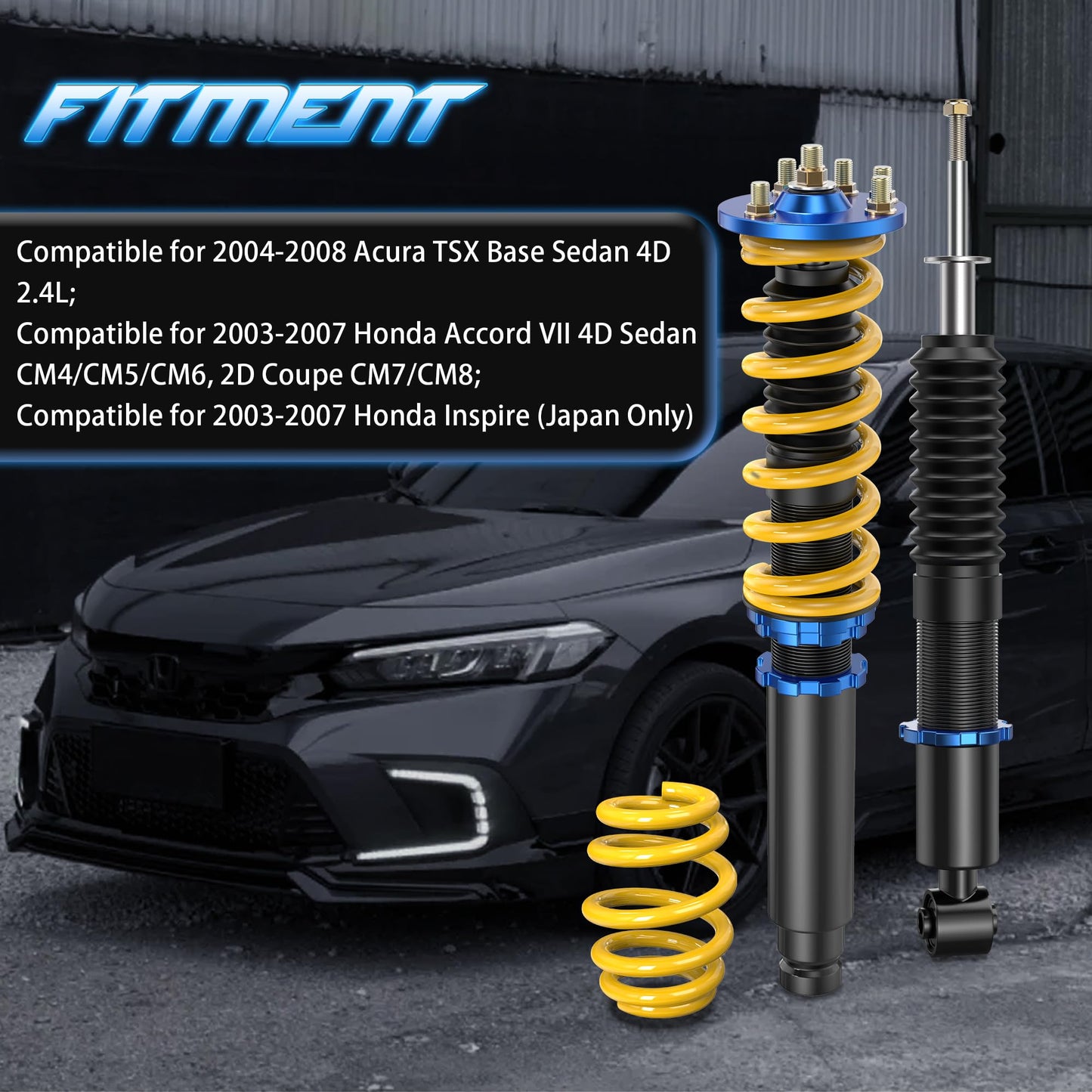 AUTOSTARSHIP Height Adjustable Coilover Lowering Kit Compatible for 2003-2007 Honda Accord LX EX DX SE (CM4/CM5/CM6 Sedan, CM7/CM8 Coupe) 2004-2008 Acura TSX Suspension Coil Spring Strut Shocks (4pcs)