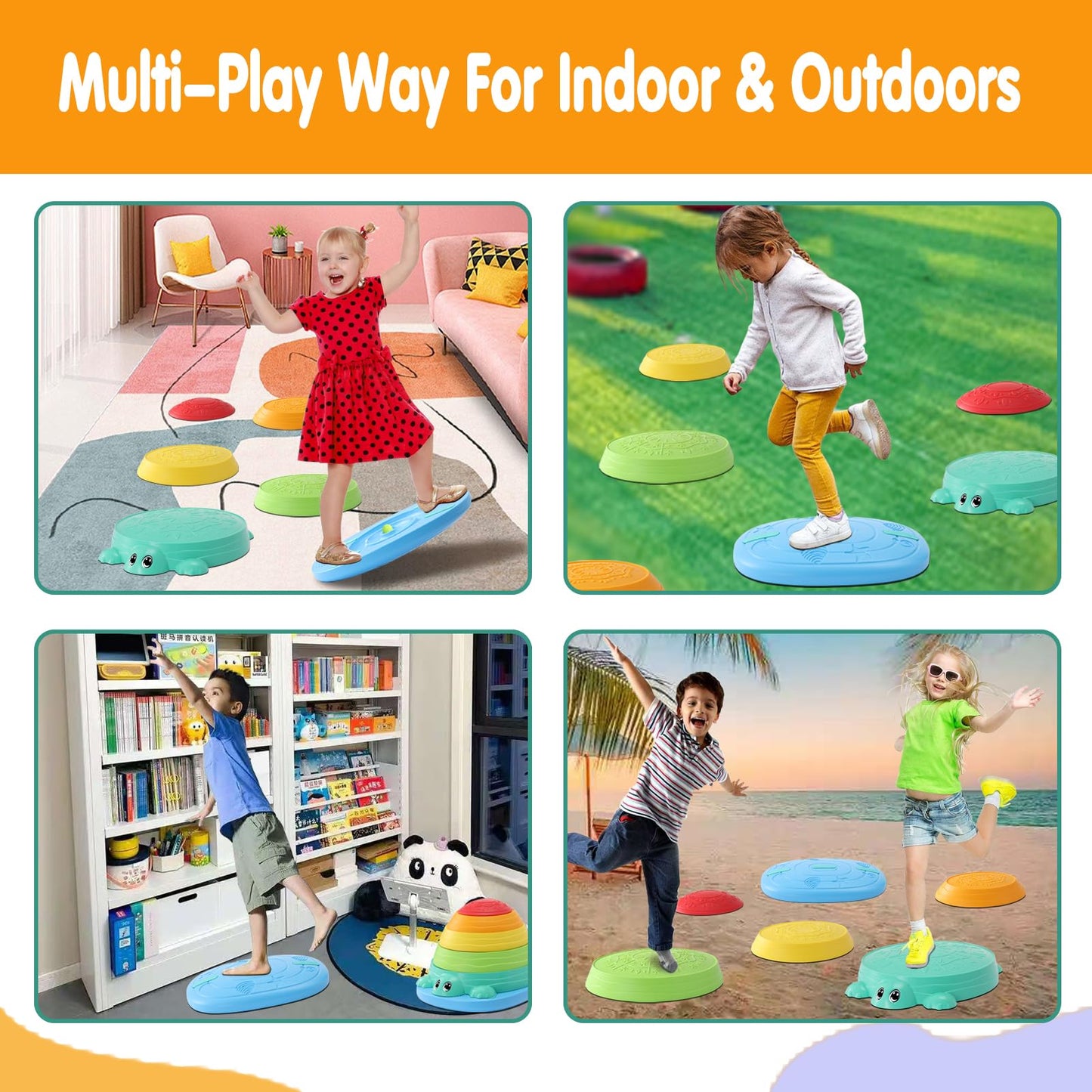 HAPATOYS Balance Board & Stepping Stones for Kids - 2-in-1 No-Slip Turtle Stepping Stones and Balance Board for Toddler Balance & Obstacle Course, for 3 4 5 6 Year Old Kid Indoor & Outdoor Play