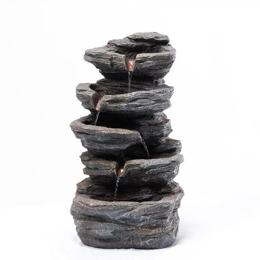 Anunweldo 19.7" Tall Outdoor Water Fountain, 5 Tier Cascading Bowls and Stacked Water Fountain with LED Lights, for Yard Décor, Backyard, Patio and Deck (19.7'')