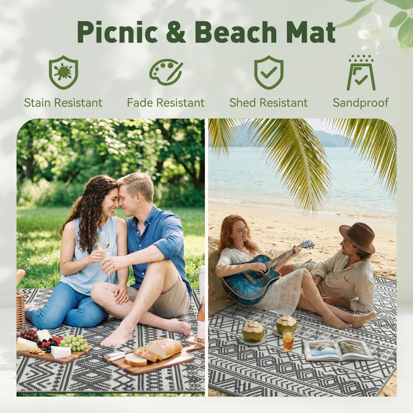 MontVoo Outdoor Rug 8x10 Waterproof Outdoor Patio Rug Mat Reverisble Plastic Straw Outdoor Rug for RV Camping Picnic Beach Balcony Boho Grey