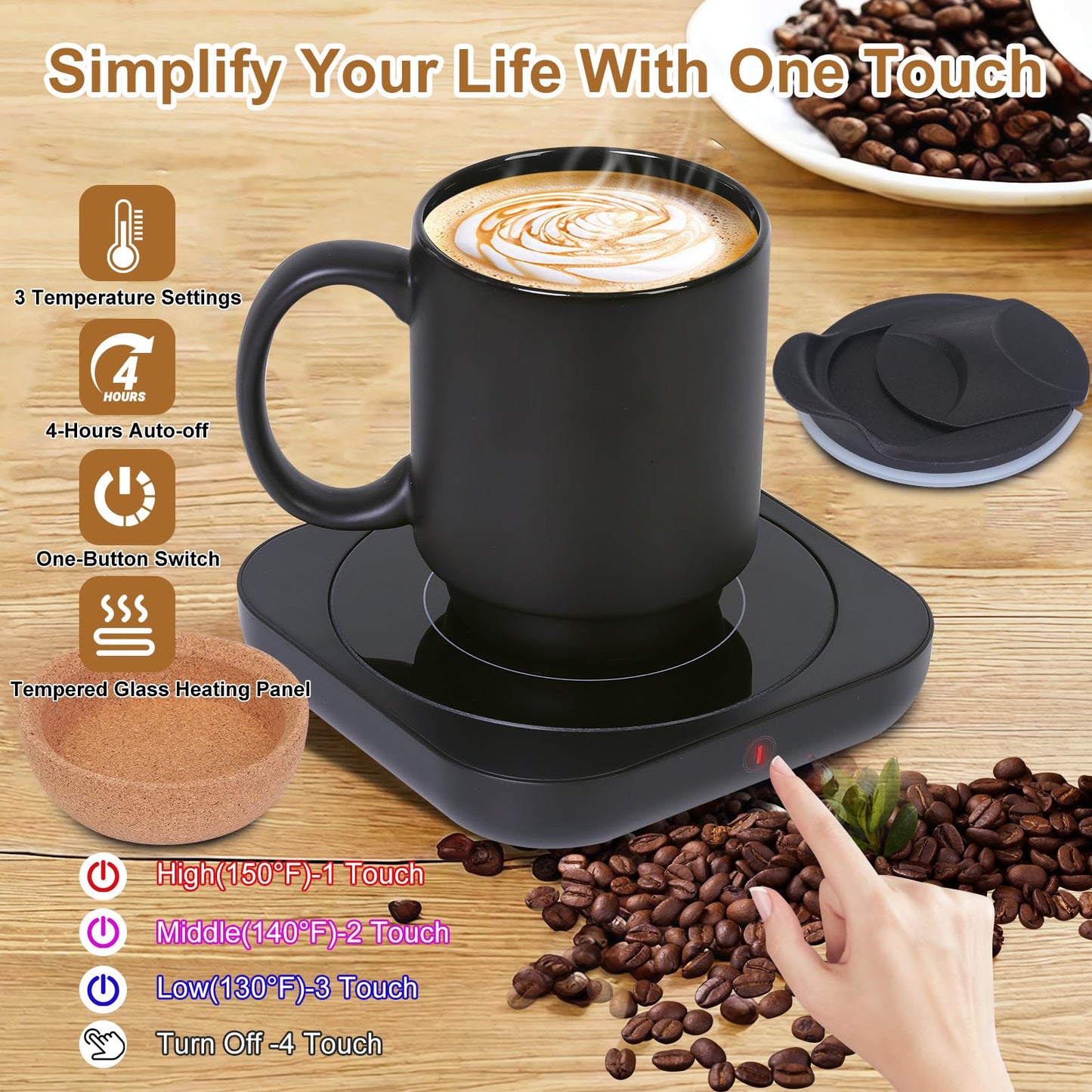 Coffee Mug Warmer & Mug Set for Desk, Electric 36W Coffee Cup Warmer with 15oz Ceramic Mug. Smart Coffee Cup Heater with Auto Shut Off/3 TEM for Heating Beverage, Candle,Coffee Lovers‘ Gifts,Black