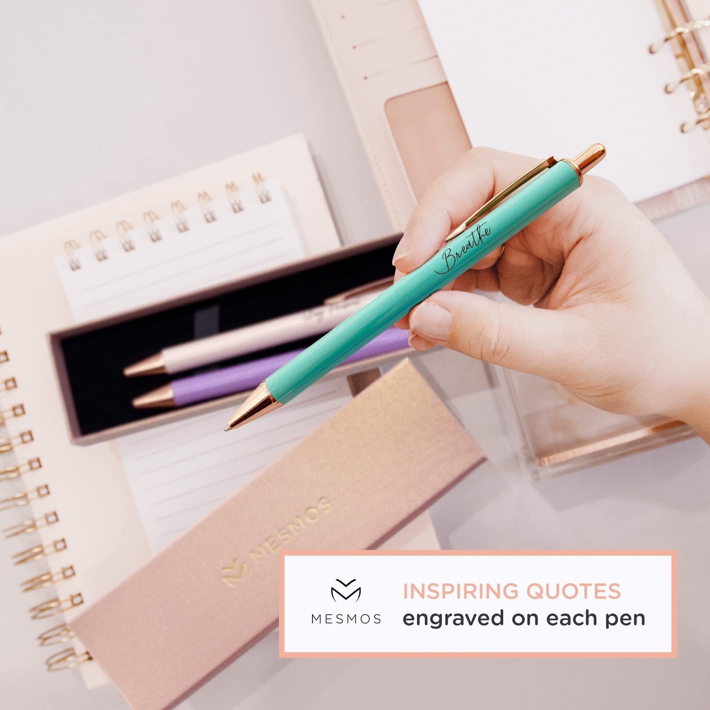 MESMOS 3Pcs Mindfulness Pen Set for Journaling, German-Ink & 1mm Swiss-Tip, Mindfulness Gifts, Luxury Pens for Women, Wellness, and Self Care Relaxing Gift, Writing Pens for Journaling No Bleed