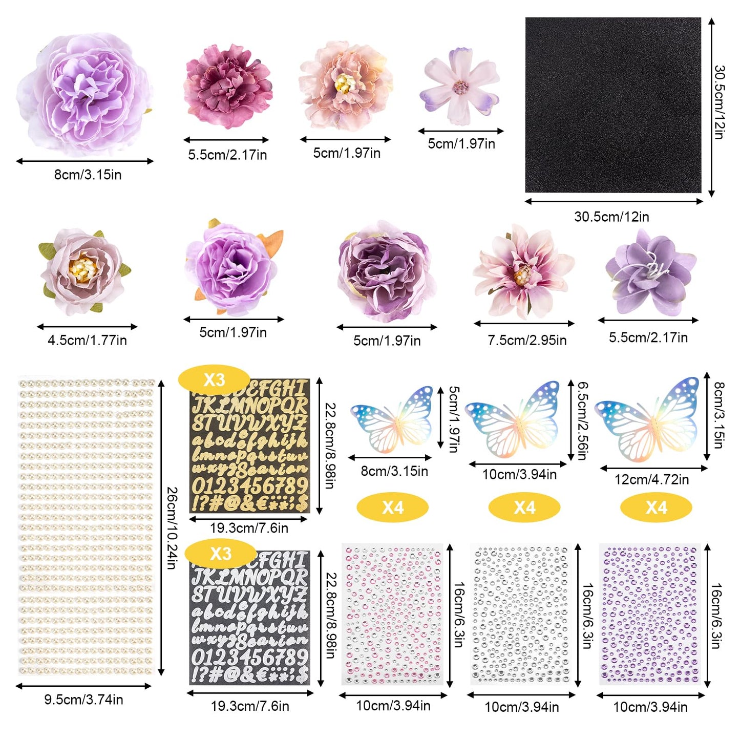 DIY Graduation Cap Decoration Kit, Purple Grad Cap Topper Supplies with Faux Flowers, 3D Butterflies, Rhinestones, Pearl Stickers, Alphabet Stickers and Glitter Paper for 2025 Graduation Party Decor