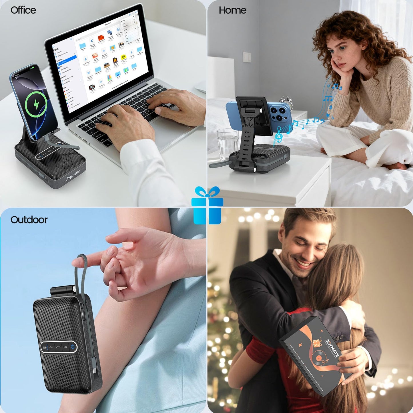 Joymate Gifts for Men Women, Charging Phone Stand with Bluetooth Speaker Valentines Day Gifts for Him Adjustable Cell Phone Holder for Desk with HD Stereo Sound Fits Phones,Tablet (Black)