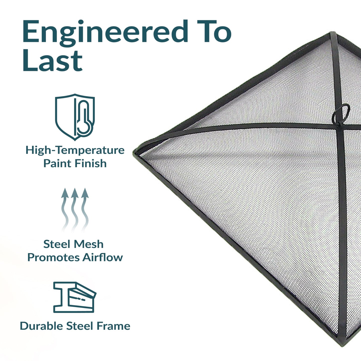 Sunnydaze Heavy-Duty Steel Mesh Fire Pit Spark Screen Cover - Outdoor Fire Pit Screen Cover - Square - Black - 24-Inch