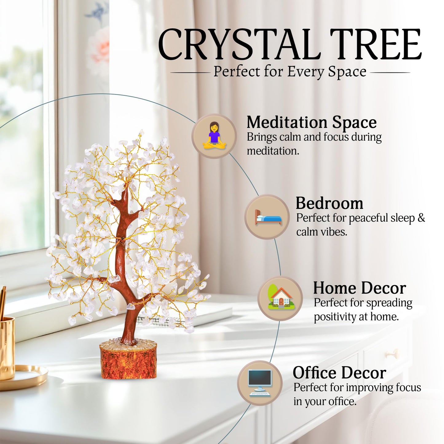 YATSKIA Clear Quartz Crystal Tree for Home Decor, Handmade Gemstone Tree for Positive Energy, Good Luck Birthday Gifts for Women