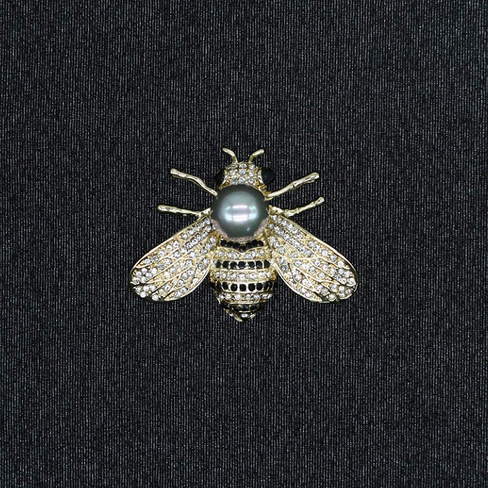 Honey Bee Brooches Crystal Insect Themed Bee Brooch Animal Fashion Shell Pearl Brooch Pin 14K Gold Plated (Gray pearl)