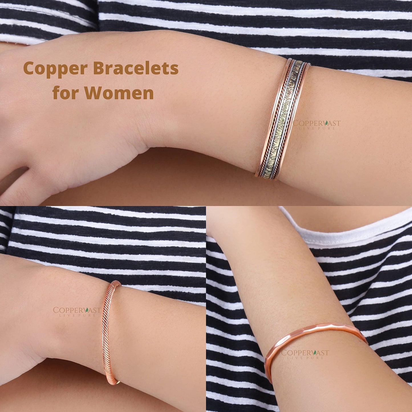 Coppervast Copper Bracelets- for Men and Women| Set of 3 with Gift Box | Gift for Men & Women | gifts for mom -Handmade 100% Copper (Elephant)