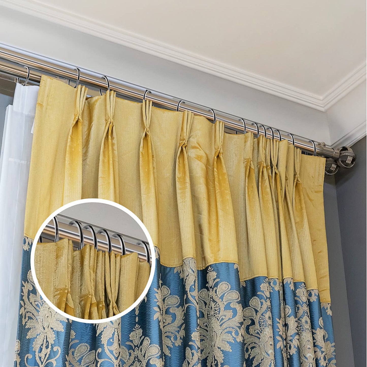 30 Pcs Metal Drapery Curtain Rings 1.26'' Curtain Hanging Rings with 30 Pcs Metal Curtain Drapery Pin Hooks Pinch Pleat Curtain Hooks for Window Door Shower Curtain 32 mm Internal Diameter (Silver)