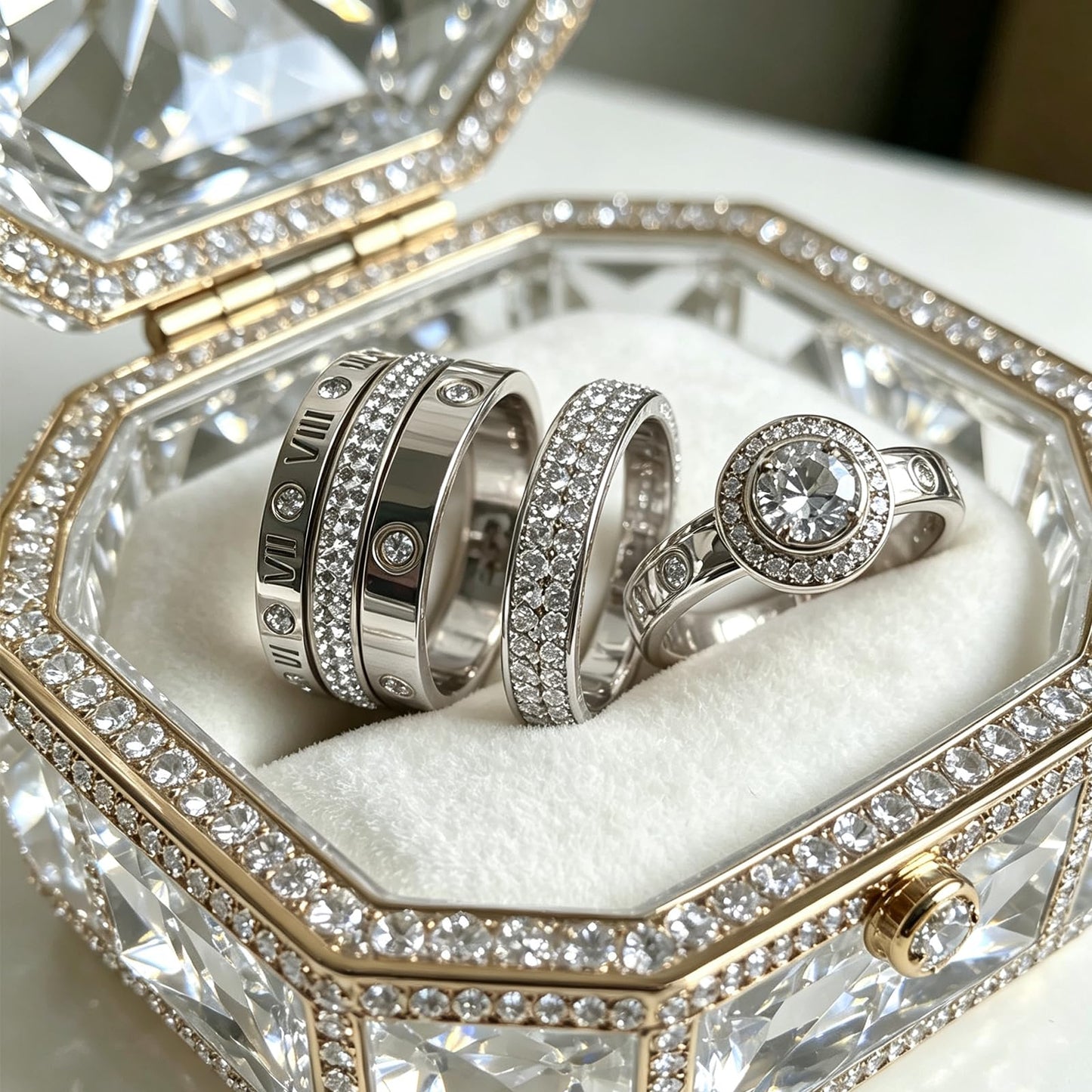 YIKOXI 3pcs Love Friendship Lucky Ring Cubic Zirconia Gold Ring Sets for Women Stainless Steel Wedding Statement Thumb Ring Bands (Silver, 9)