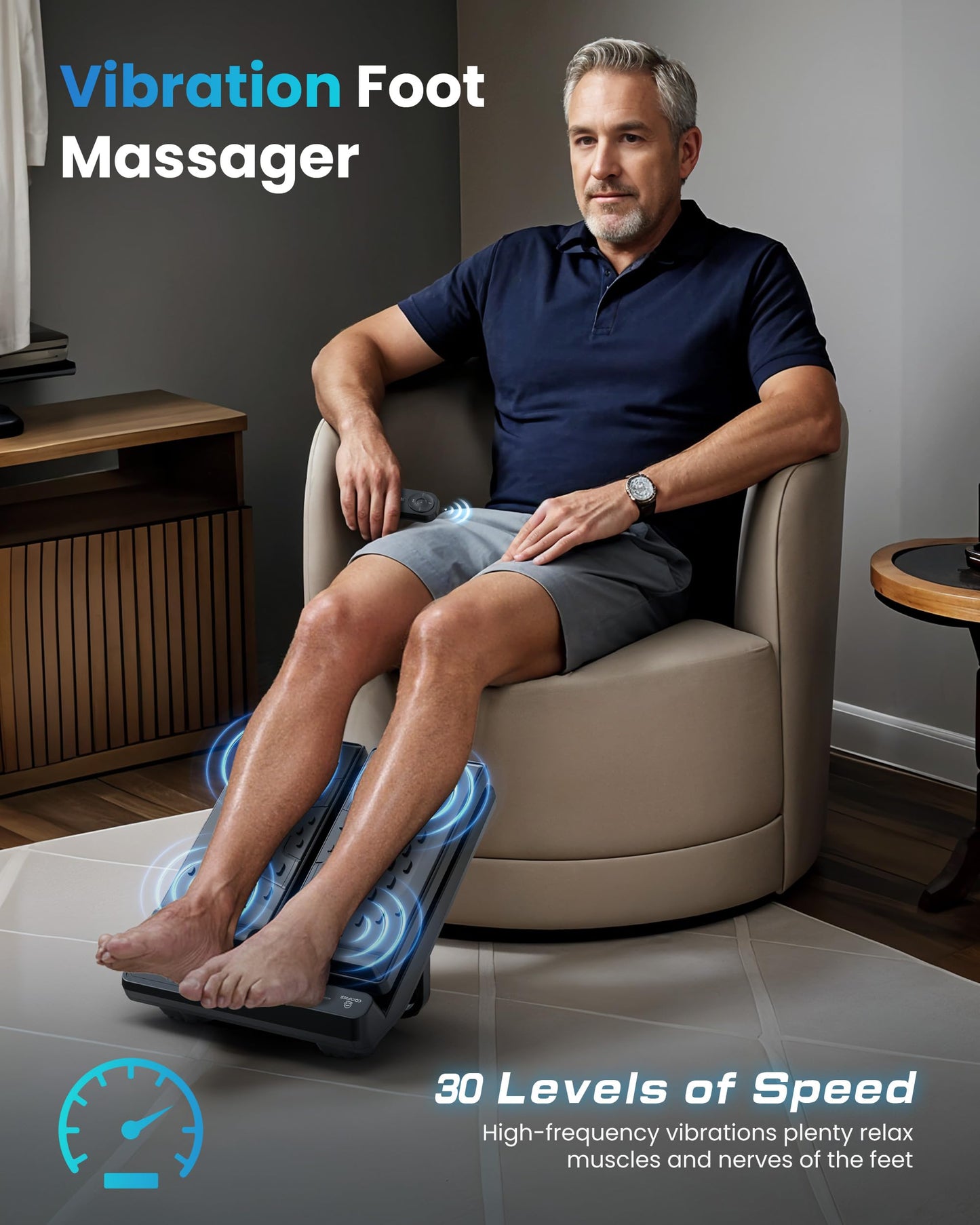 Foot Massager for Neuropathy,Plantar Fasciitis, High-Frequency Vibration Feet Massager with Heat, 30 Speed Levels & 3 Angles Relax Calf Leg and Foot for Circulation Pain Relief, Remote Control