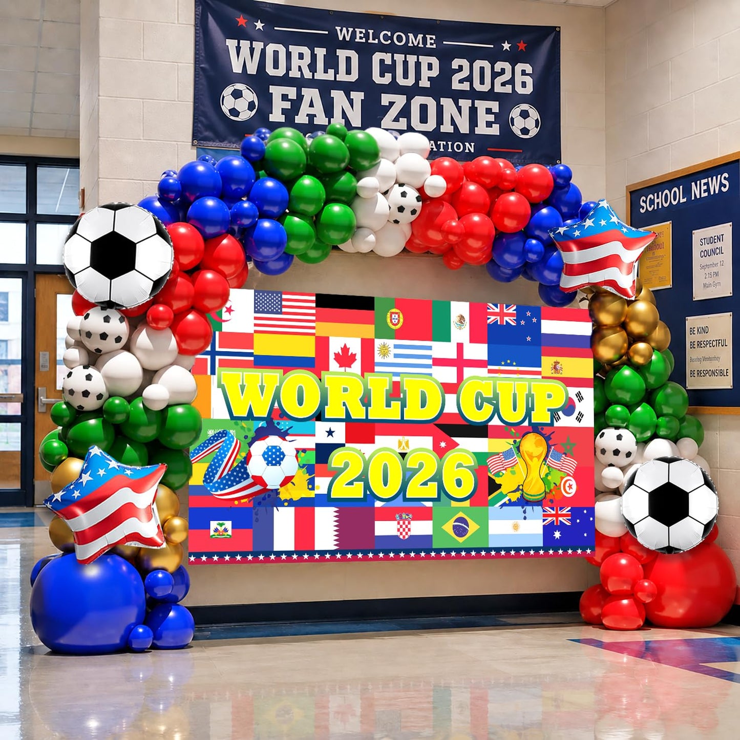 World 2026 Cup,World Party Cup Decorations,154PCS Soccer Balloon Garland Arch Kit with Large Backdrop Banner for World Tournament Cup,Soccer Party Decorations