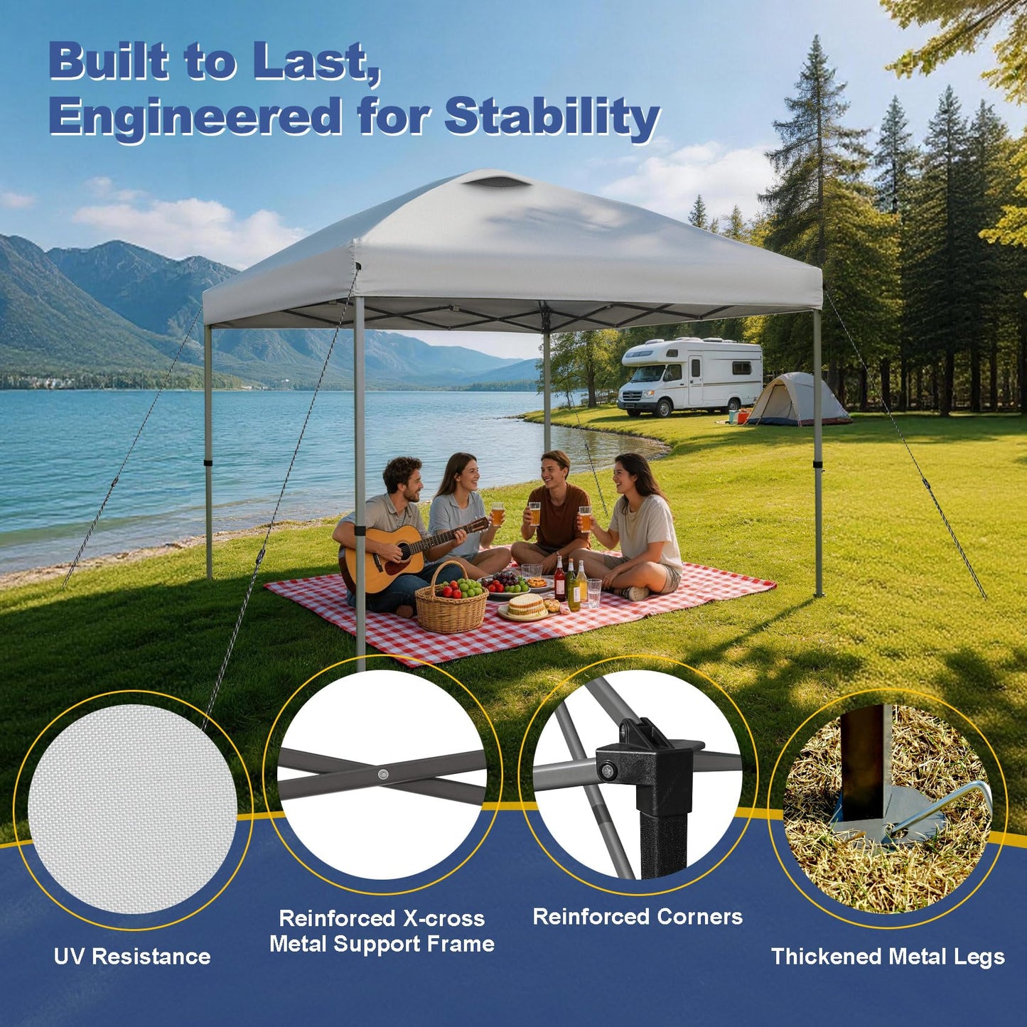 Explore Land 10x10ft Pop Up Canopy with One Push Setup Heavy Duty Outdoor Sun Shade Tent for Beach,Camping,Events,Parties(White)