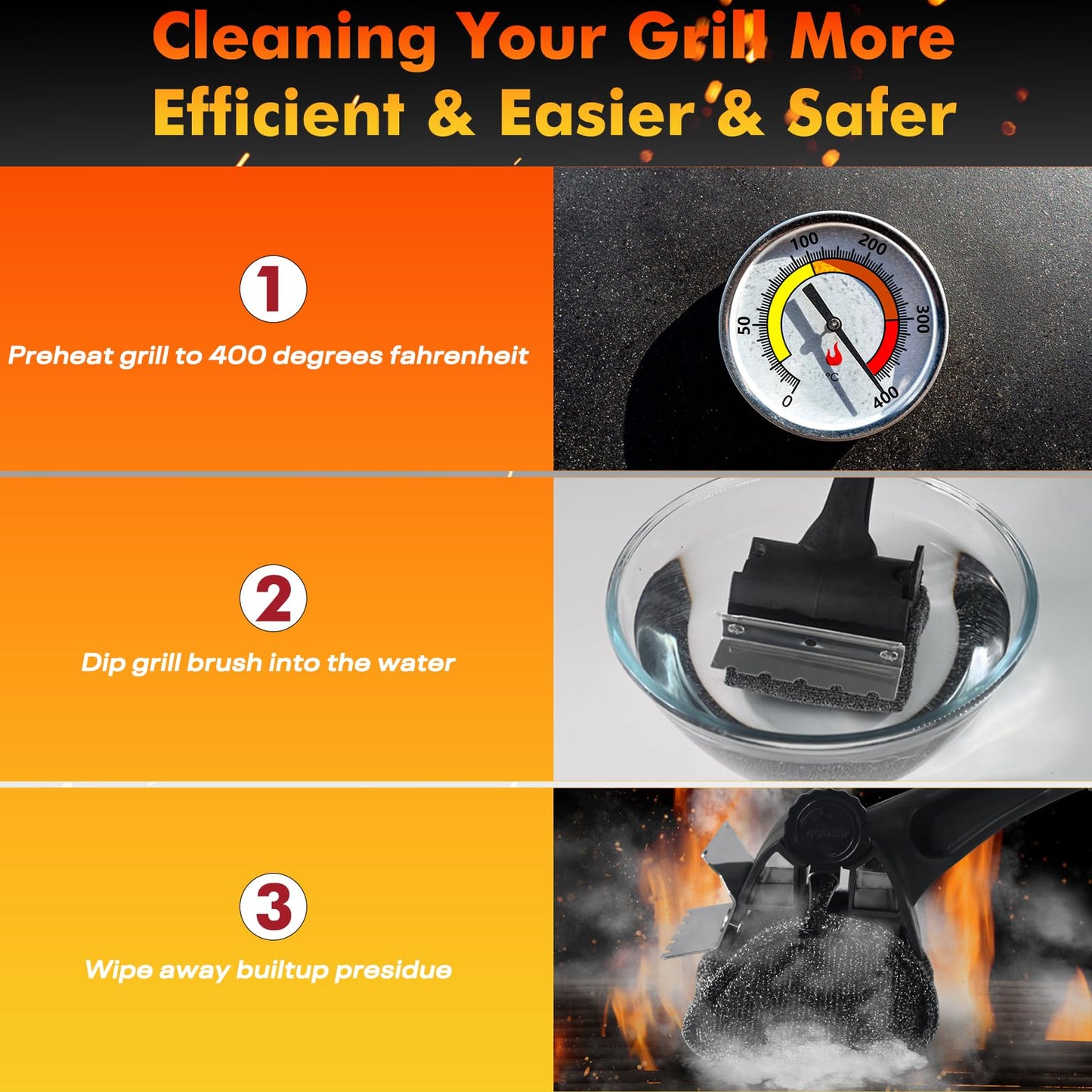 BBQ Grill Brush Bristle Free - Grill Cleaner Brush with Replaceable Heads for Cast Iron/Stainless Steel Porcelain/Gas/Charcoal Grates, Safe Grill Brush for Outdoor Grill, Grill Scraper Cleaning Brush