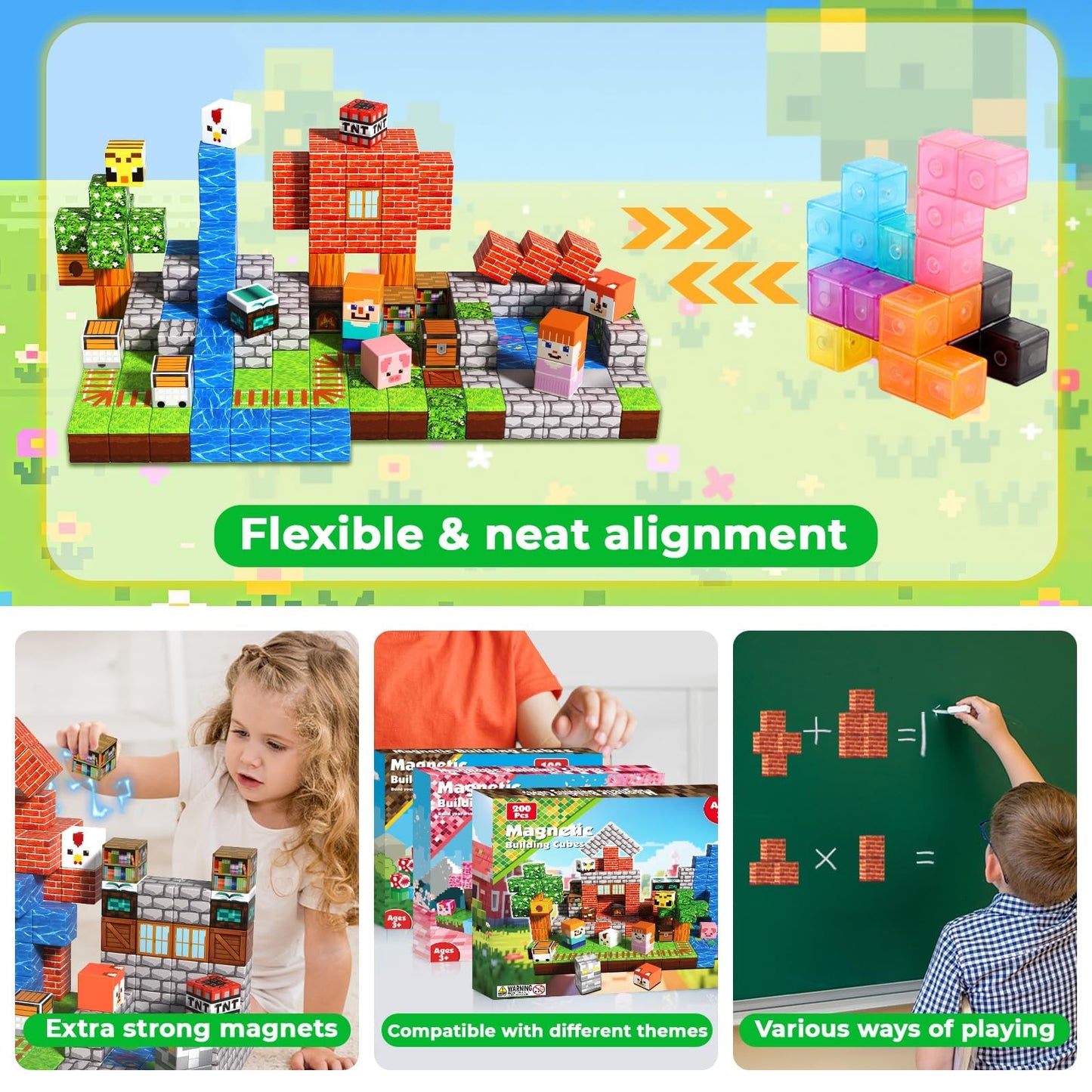 Annexfun 200 PCS Magnetic Blocks - Magnetic Building Blocks, Stacking Magnets for Kids, Sensory Toy for STEM Montessori Sensory Toys for Kids 3+ Boys and Girls Christmas Birthday Gifts