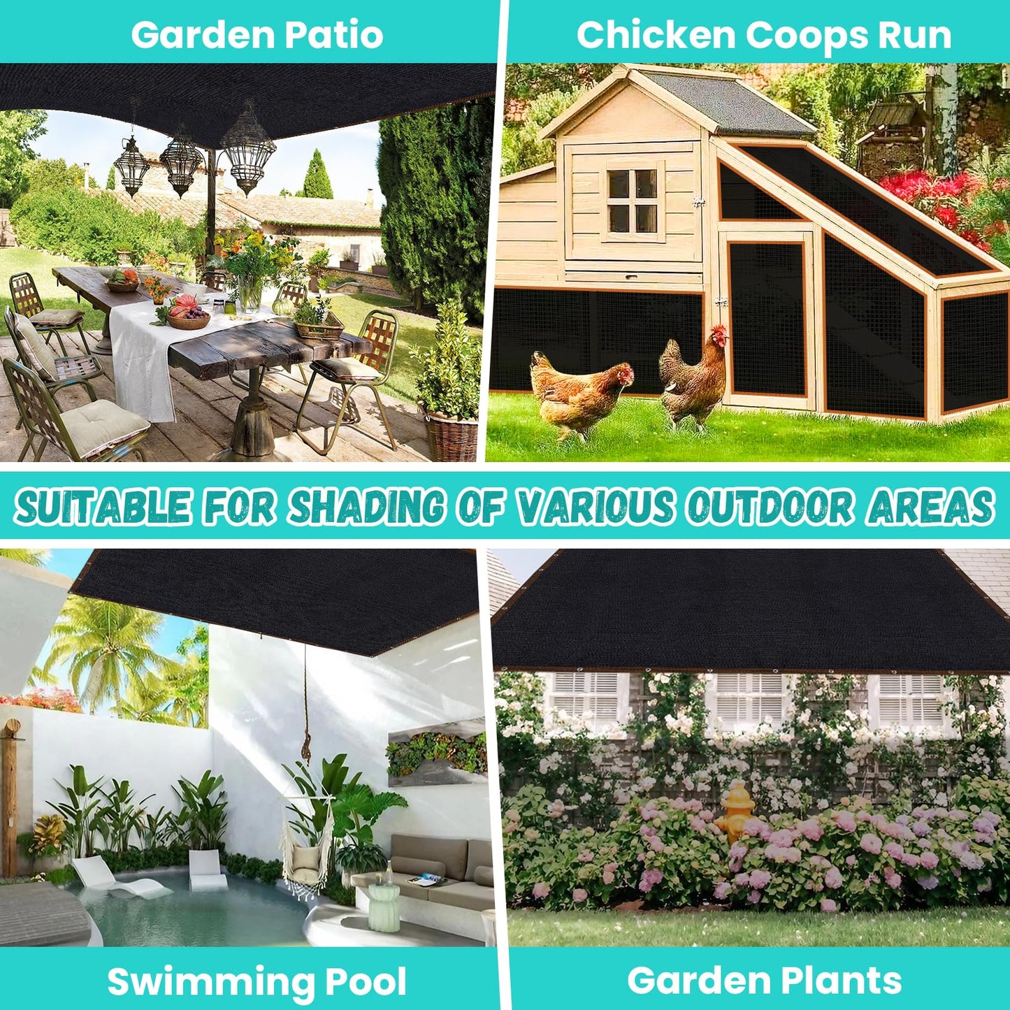 Riare 90% Black Shade Cloth- 10 x 13 FT Sunblock Garden Shade Cloth, Sun Shade Mesh Tarp with Reinforced Grommets for Greenhouse, Garden, Patio, Backyard, Plants, Pergola, Chicken Coop