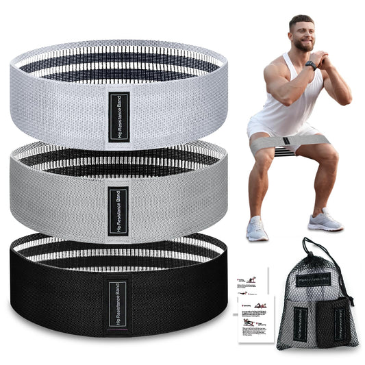 Exercise Bands, 3 Levels Fabric Resistance Bands for Working Out, Workout Bands Resistance for Women & Men, Multi-Colored Fabric Booty Bands for Leg Strength Training, Rehab, Yoga (Grey)