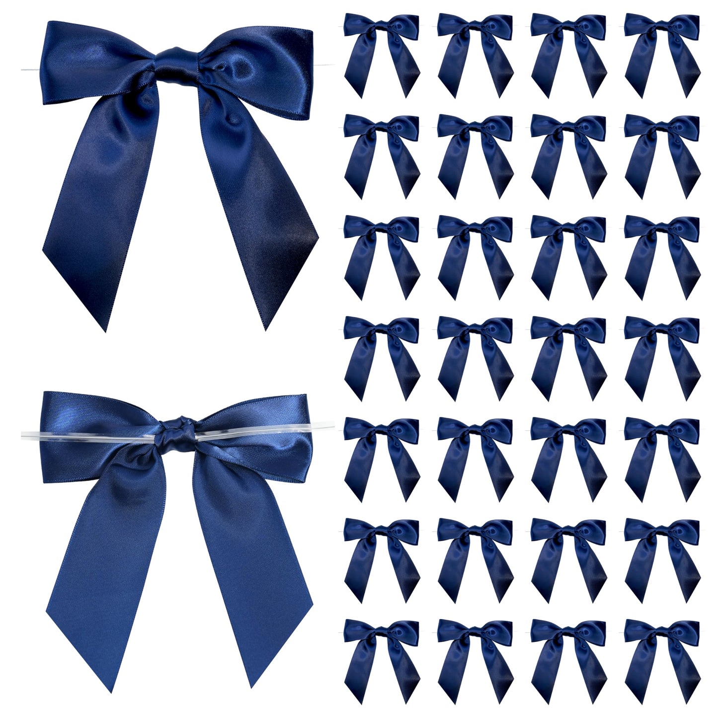 LIZLOVESS Navy Blue Satin Ribbon Twist Tie Bows 5 Inch Pre-Tied Blue Gift Bows for Crafts, Treat Bags, Party Favors, Wedding, Baby Shower, Candy Apple, Christmas Tree (36 Pack)