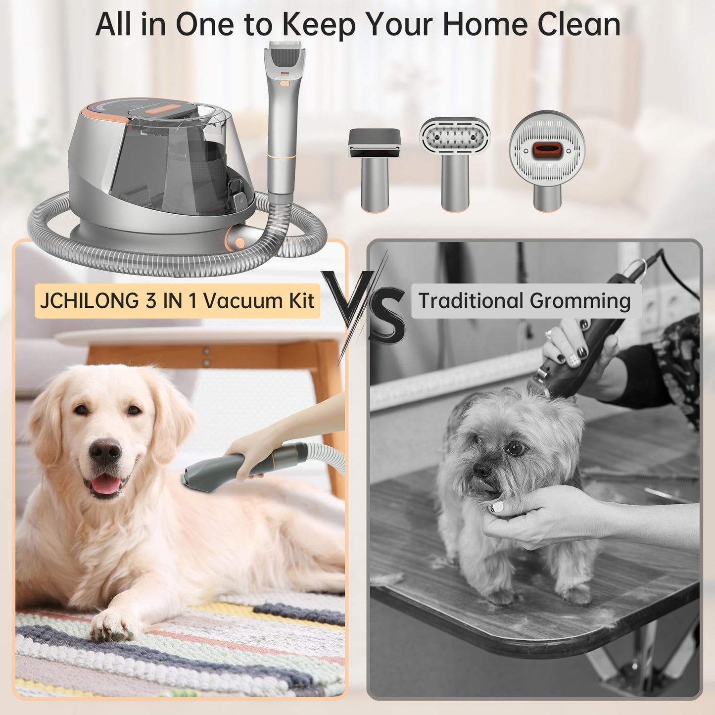 ENCHE 9-in-1 Pet Grooming Vacuum Kit – Dog Hair & Cat Hair Grooming, 18Kpa Suction, 4.5L Dust Bin, 1000W Hot Air Dryer, LED Display, Adjustable Grooming Clippers & Shedding Tool