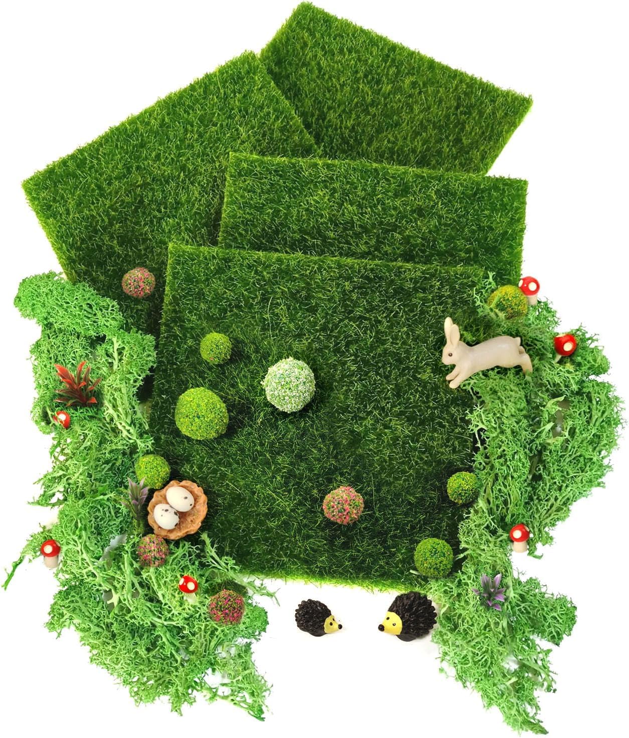 QuarenDen Miniature Garden Accessories, 36Pcs, 6in x 6in Fairy Artificial Grass, Fake Moss, Mini Fairy Garden Grass, Fairy Garden kit for Dollhouse Decoration Plant House Decor