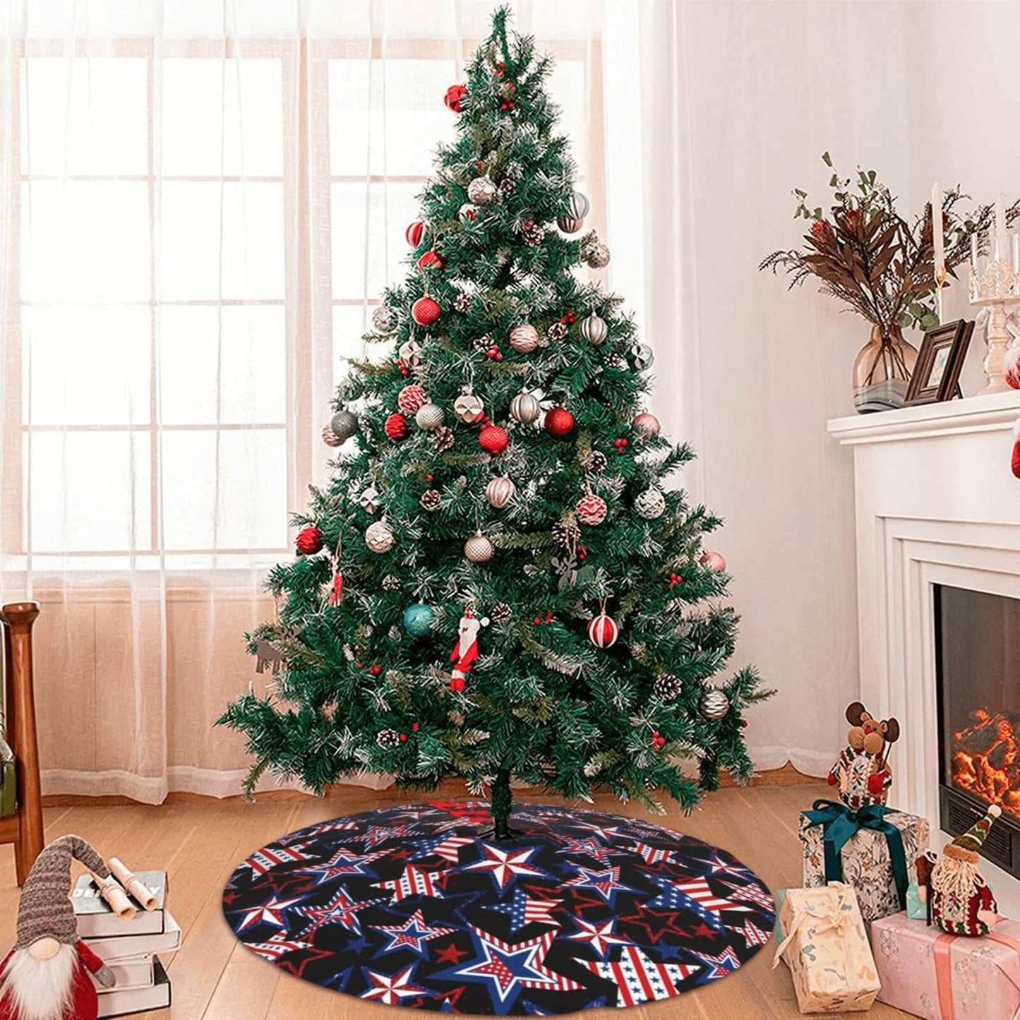 4th of July Patriotics American Veterans Day Christmas Tree Skirt Memorial Day Xmas Tree Mat Halloween Christmas Tree Ornaments Decorations Holiday Party Indoor Outdoor 30"