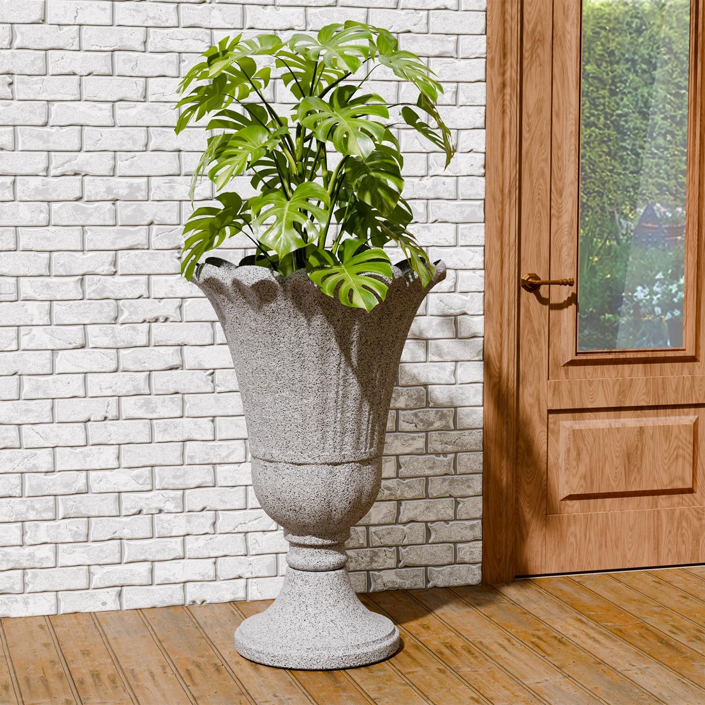 Trygoal 23.6" Tall Plastic Urn Planters for Outdoor Plants with Drainage Holes & Petal Design, Set of 2 Sturdy Base Classic Indoor Large Flower Pots, Outdoor Planters for Porch/Home/Garden, Slate Gray