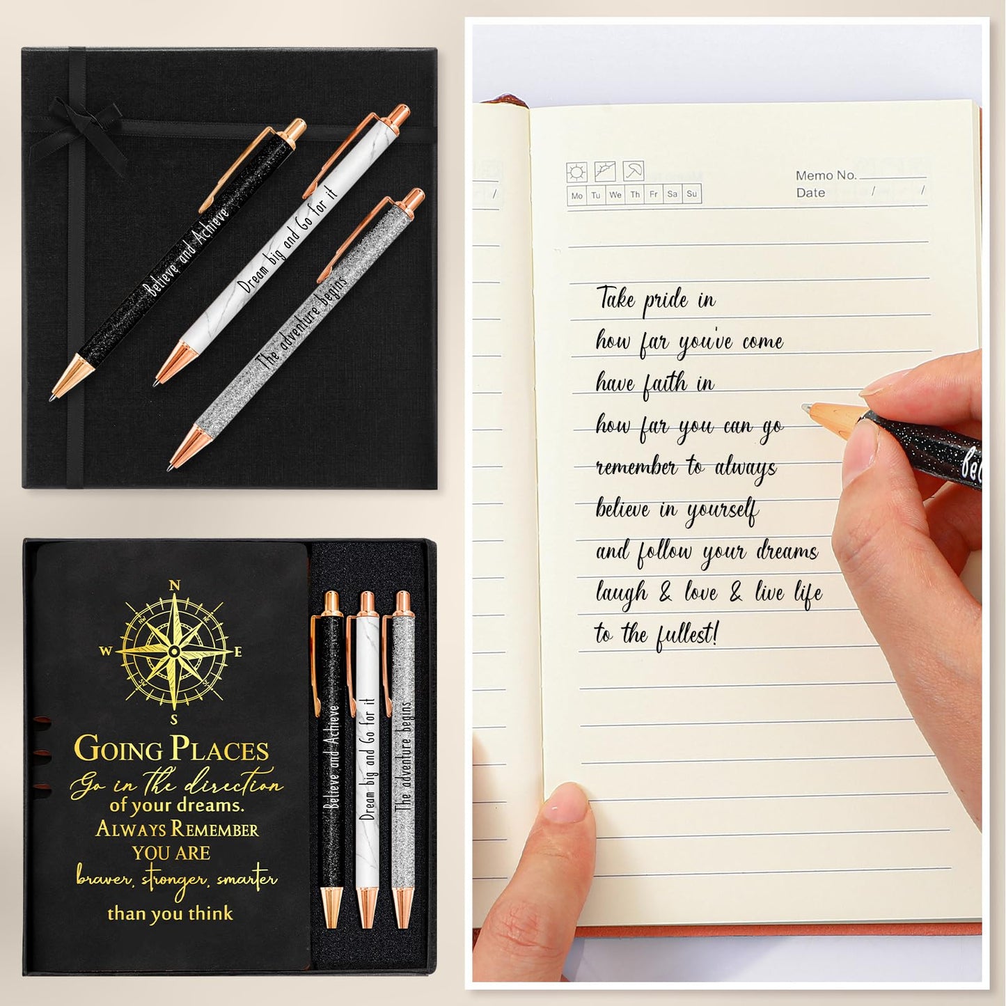 Resurhang 5 Pcs Class of 2026 Graduation Gift Set Inspirational Gifts for Graduation College Motivational Leather Journal Ballpoint Pen with Box for Senior Middle(Black)