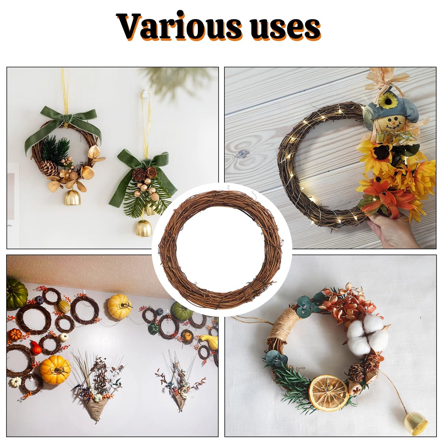 Yiksonyo 12 Pcs 8 Inch Natural Grapevine Wreath Set, Natural Rattan Wreath,Hand-Woven 8 Inch Vine Branch Wreaths, Perfect for DIY Crafts, Christmas Decorations, and Wedding Supplies