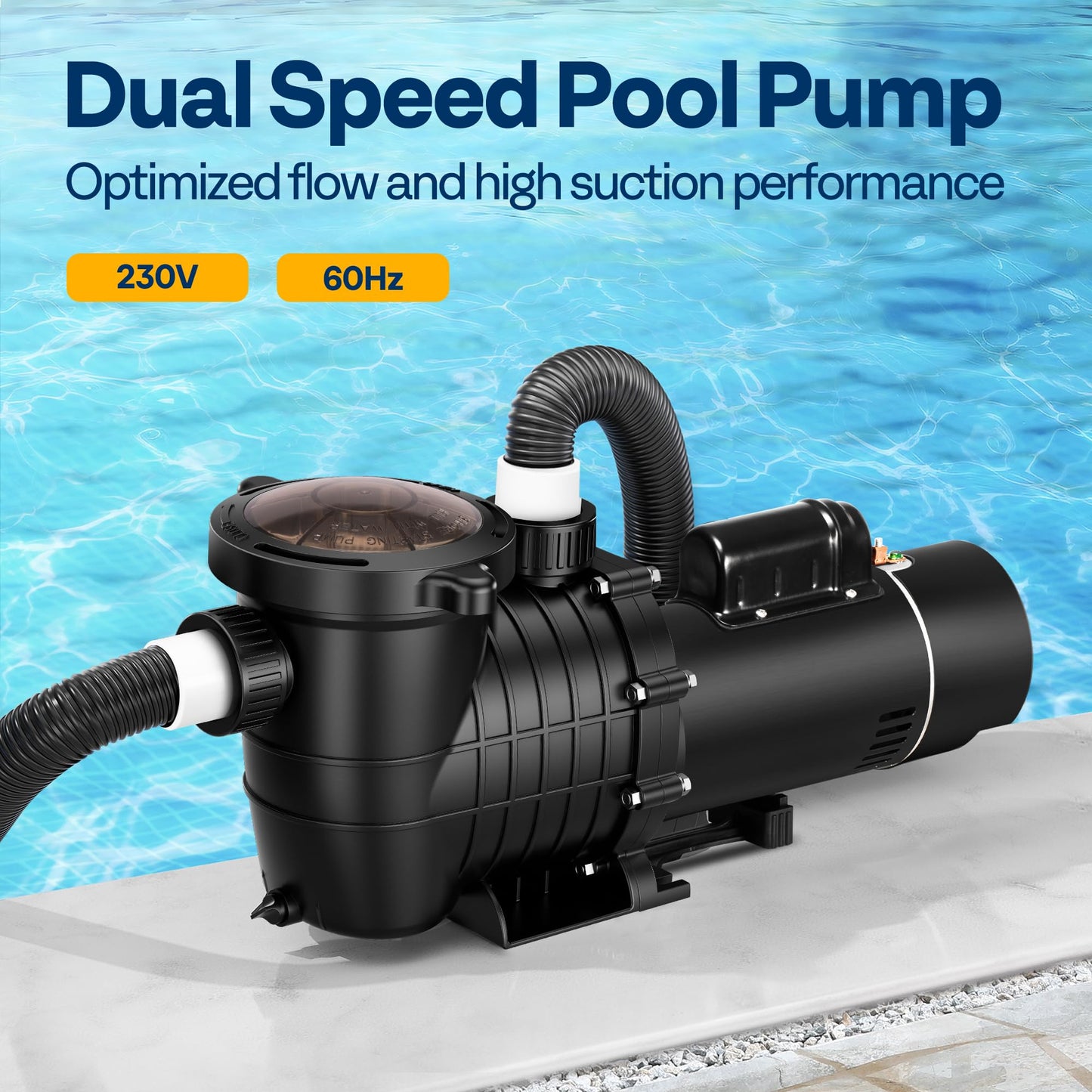 VIVOHOME 2.0 HP Self Priming In-Ground Swimming Pool Pump Dual Speed 2" 1.5" and 1.25'' Inlet/Outlet 230V Energy Saving w/Strainer Basket
